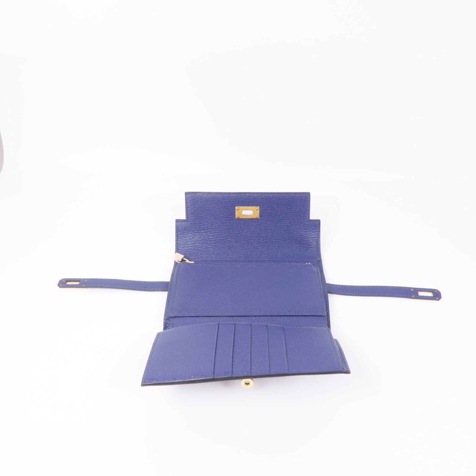 HERMES Chevre皮革Kelly Wallet錢包Bleu Encre