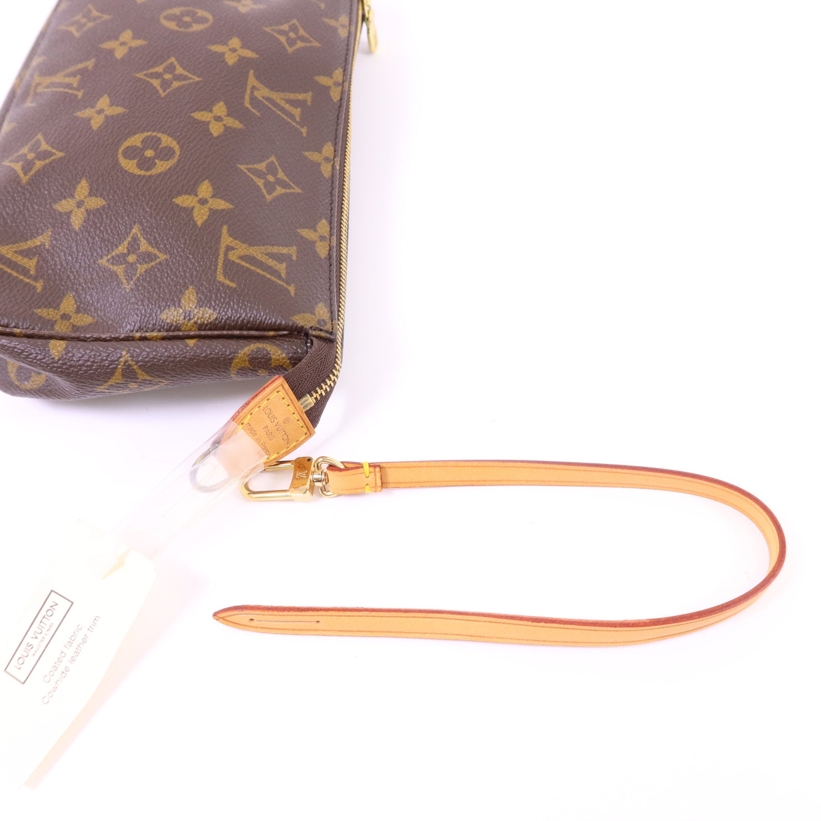LOUIS VUITTON Monogram Pochette Accessoires金扣手挽袋棕色