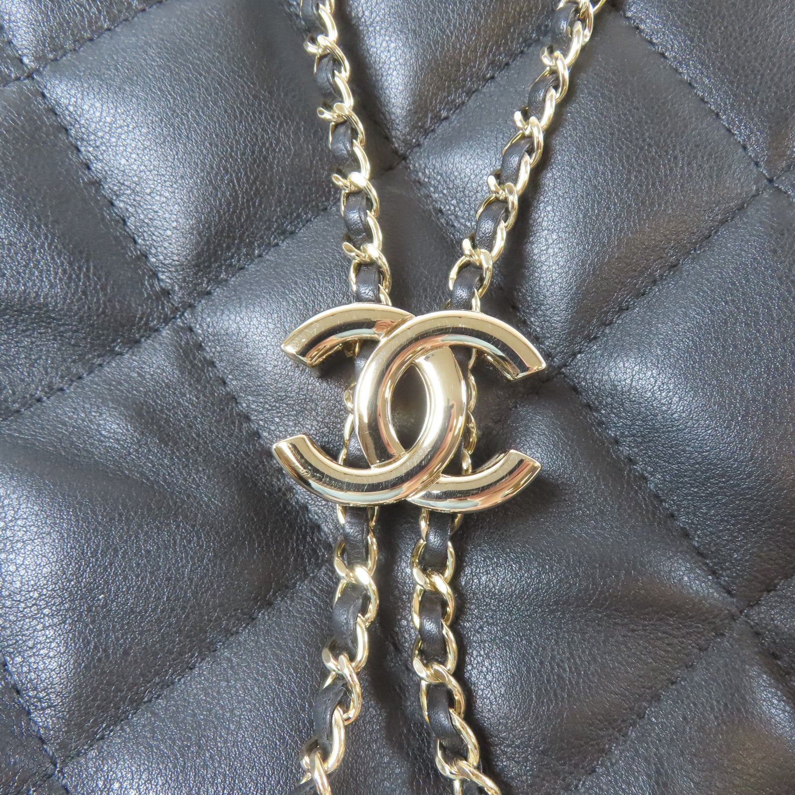 CHANEL 【激減優惠】菱格皮革Chain Shoulder金扣鏈帶肩背袋黑色