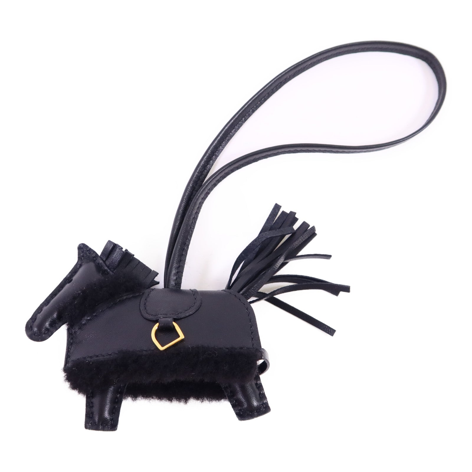 HERMES Milo皮革/羊毛Robeo Plush PM金扣掛飾