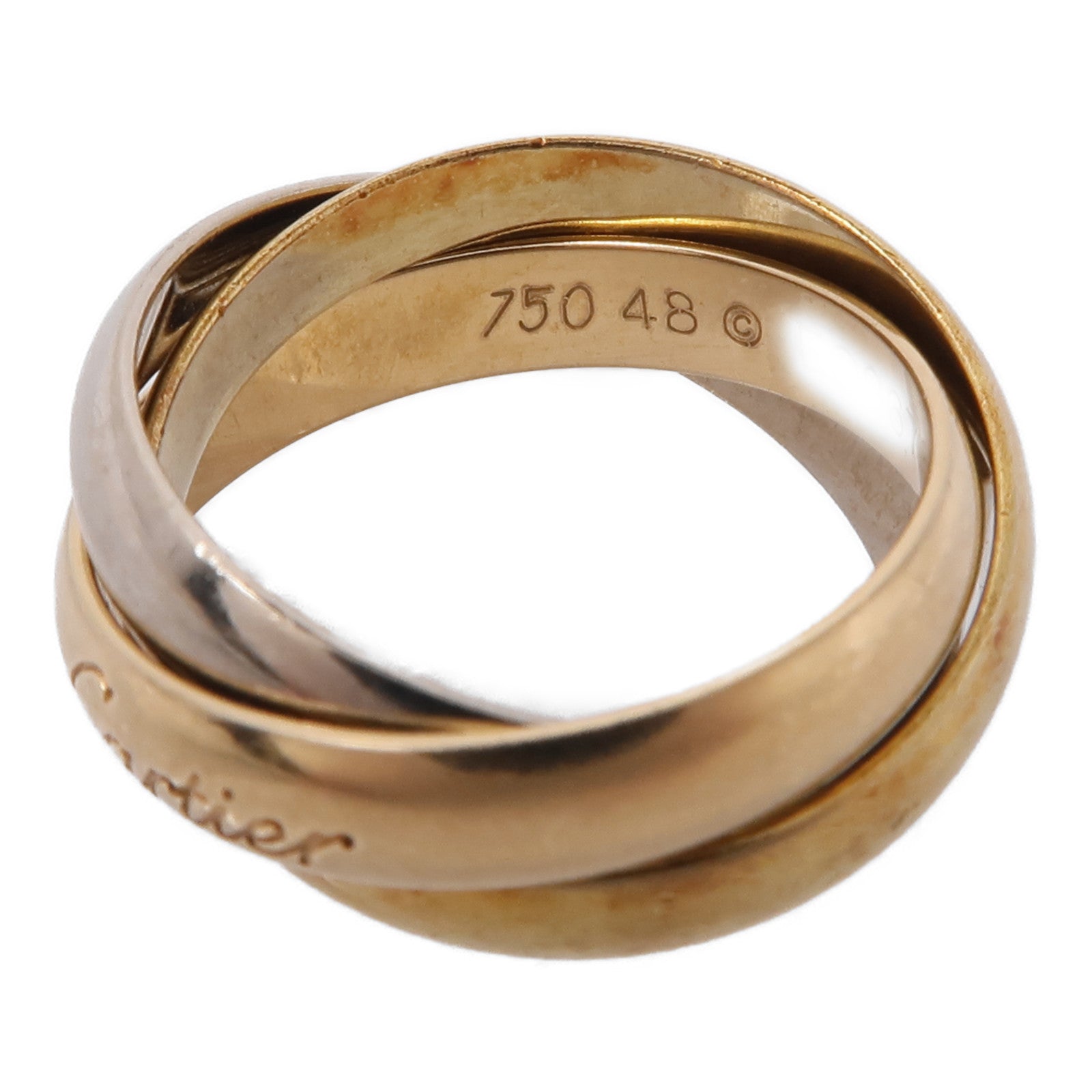 CARTIER 18K黃金/白金/玫瑰金Trinity戒指Cartier#48/US#4.5