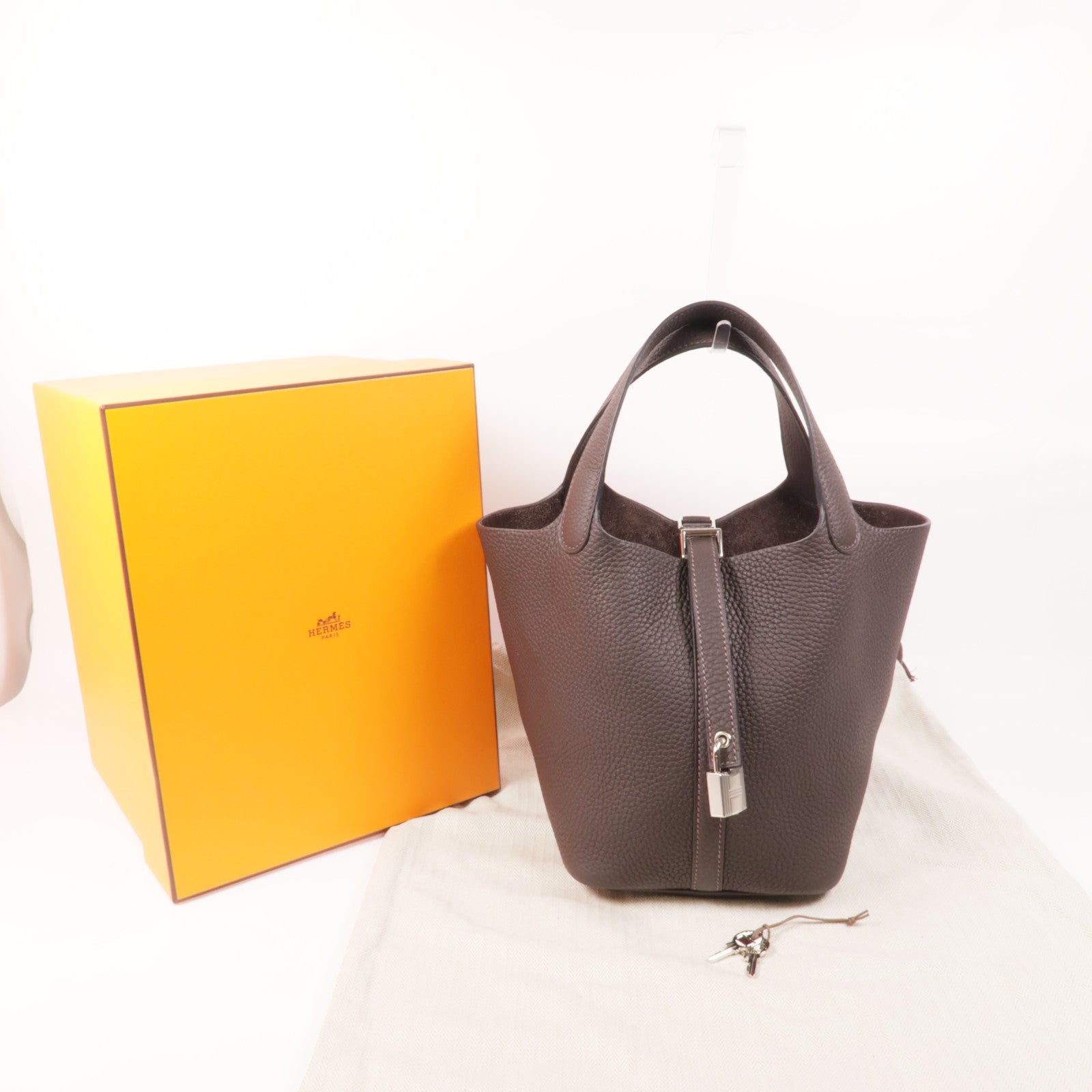 HERMES Clemence皮革Picotin PM手挽袋Macassar
