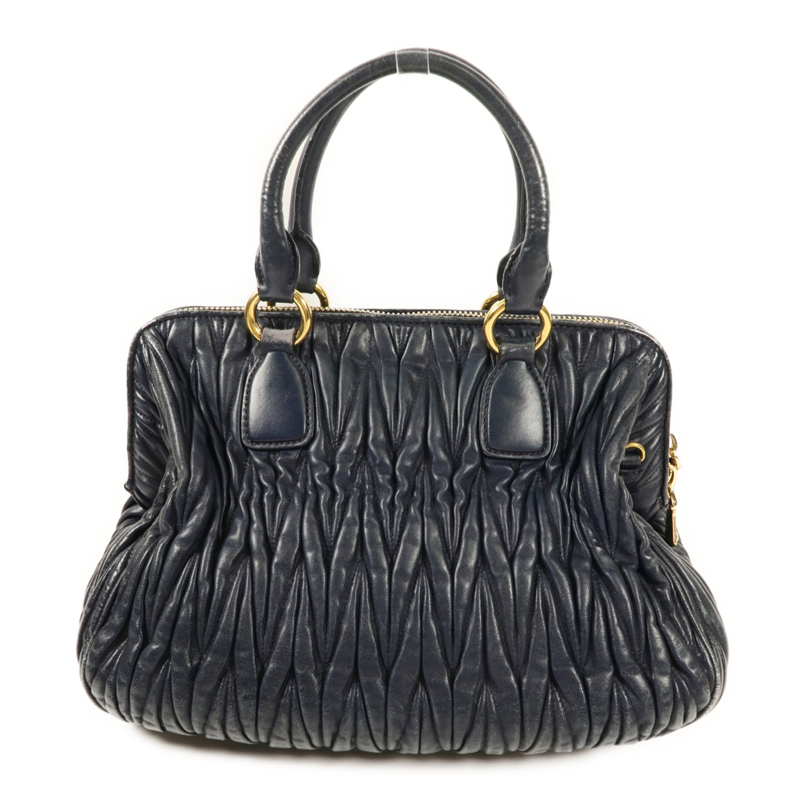 MIU MIU GHW Hand Bag Lambskin Leather Navy