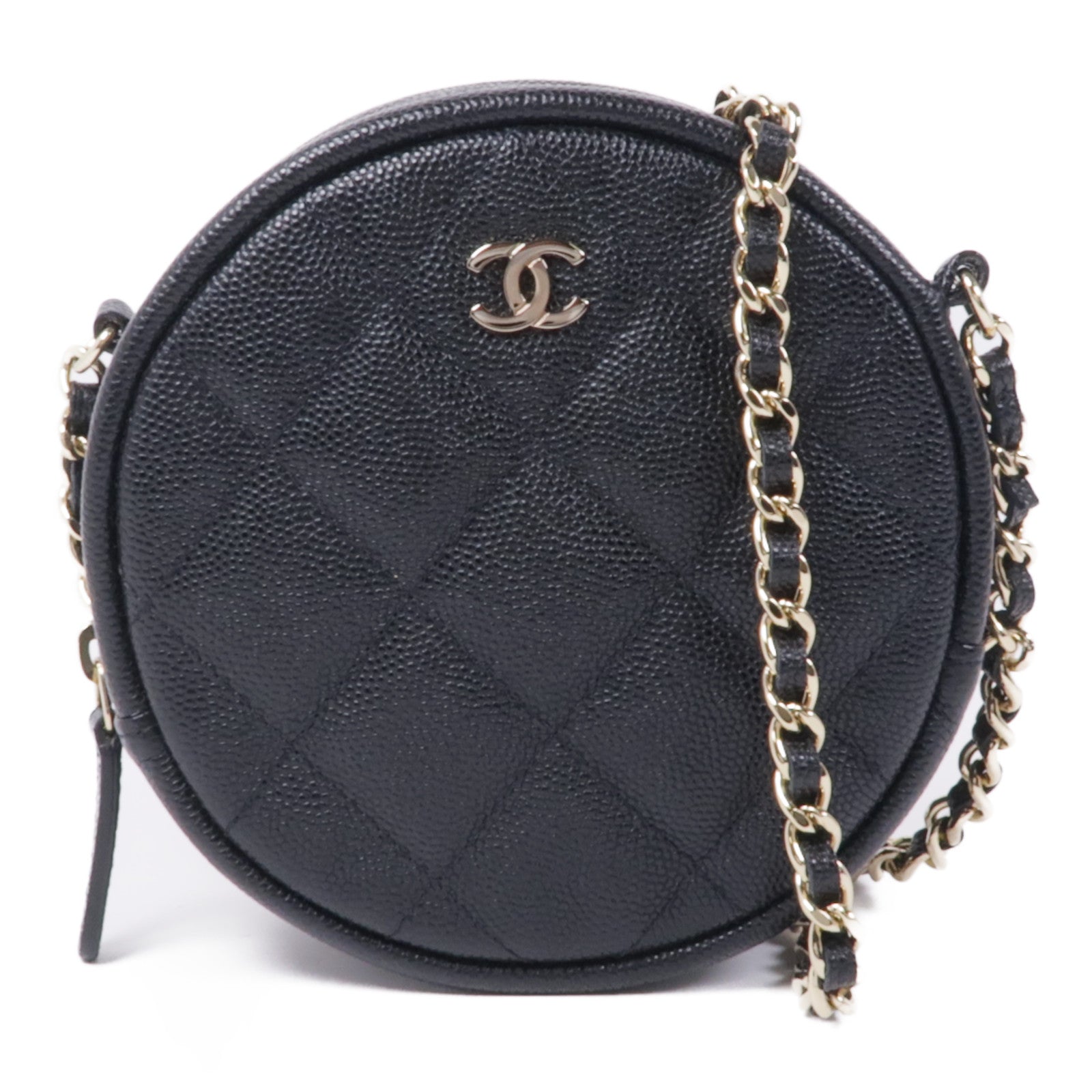 CHANEL 牛皮皮革Round Clutch With Chain金扣肩背袋