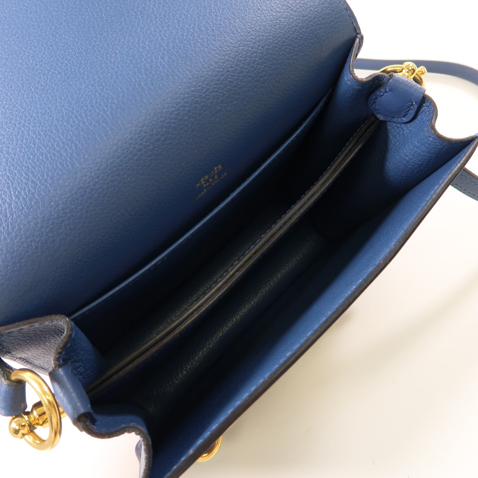 HERMES Evercolor皮革Mini Roulis金扣肩背袋Bleu Agate/藍色