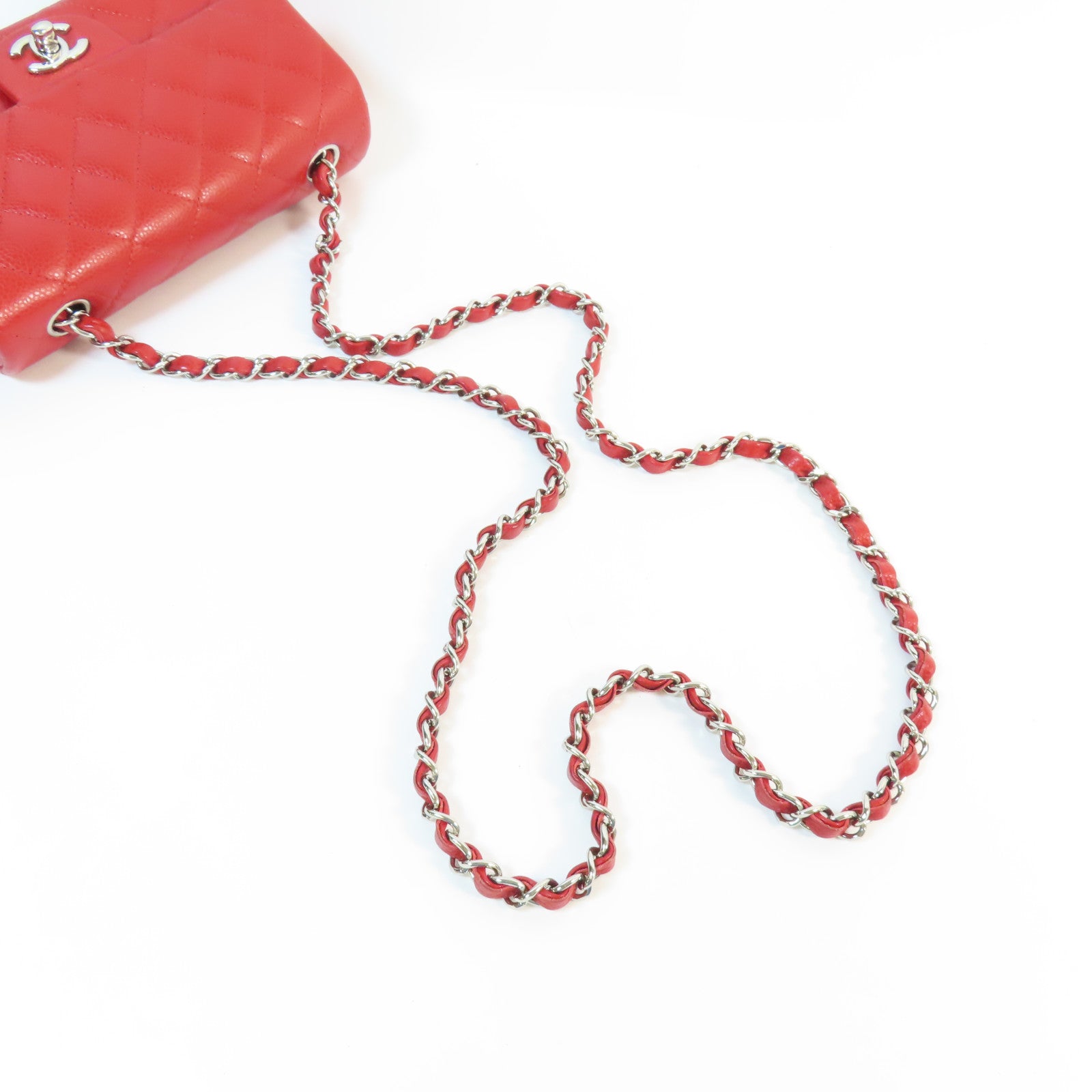 CHANEL 牛皮皮革Mini Classic 20銀扣鏈帶肩背袋