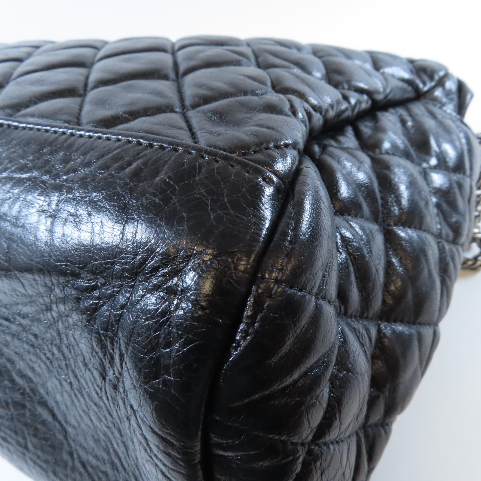 CHANEL 【激減優惠】菱格牛皮皮革Shoulder Bag銀扣鏈帶肩背袋黑色