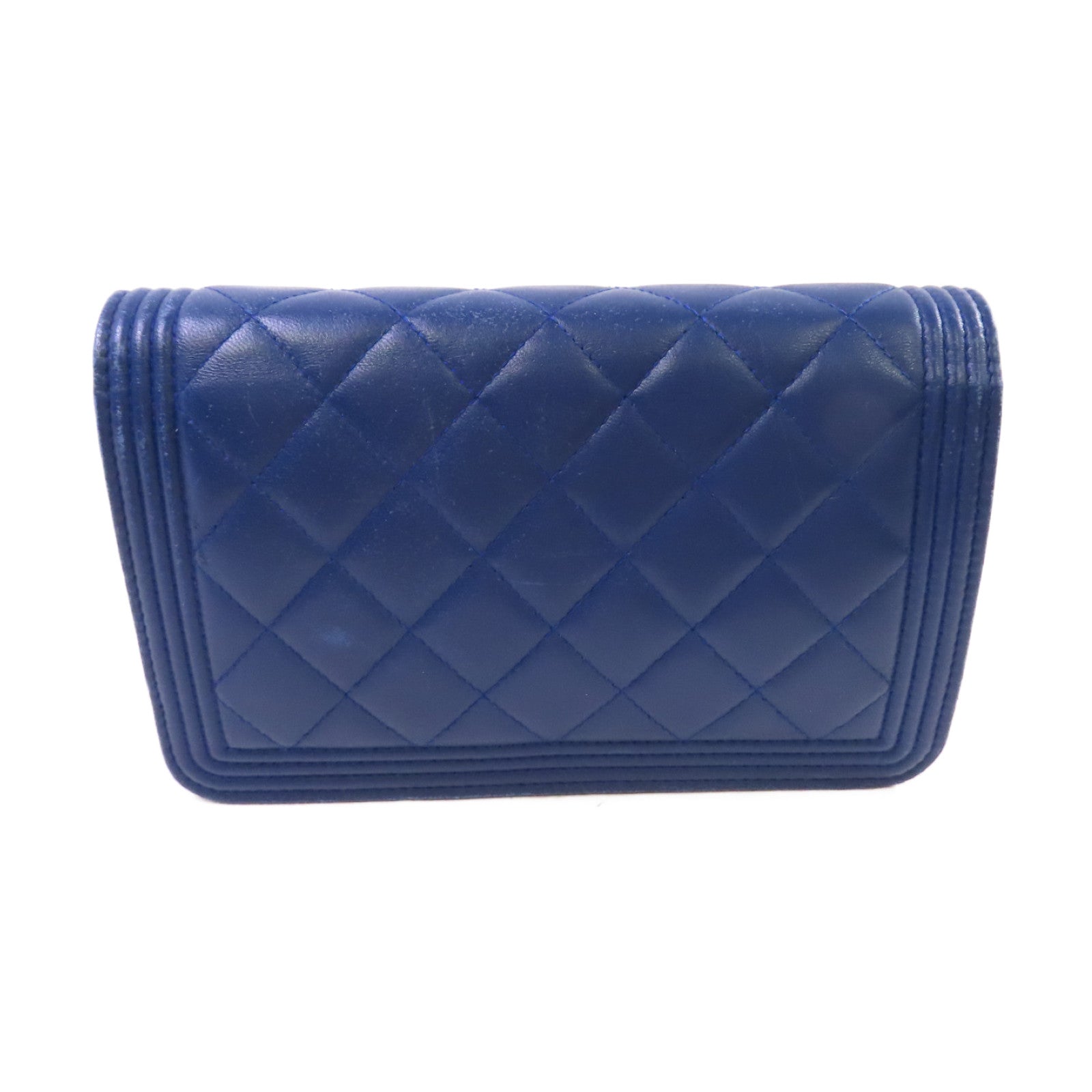 CHANEL 【激減優惠】菱格羊皮皮革WOC Wallet On Chain Shoulder Bag銀扣鏈帶肩背袋藍色