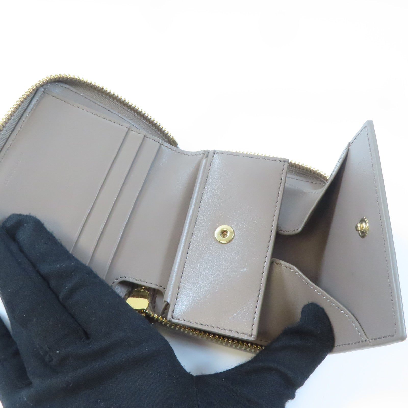 CELINE 牛皮皮革Small Zipped Wallet金扣錢包灰色