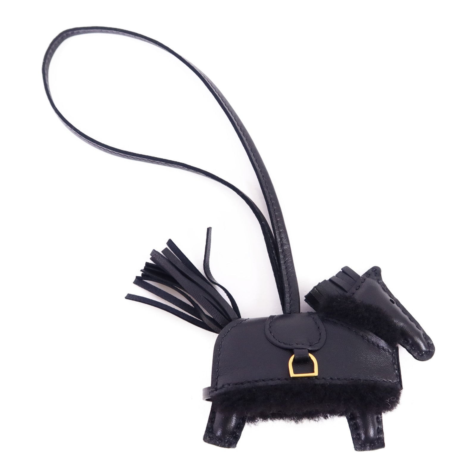 HERMES Milo皮革/羊毛Robeo Plush PM金扣掛飾