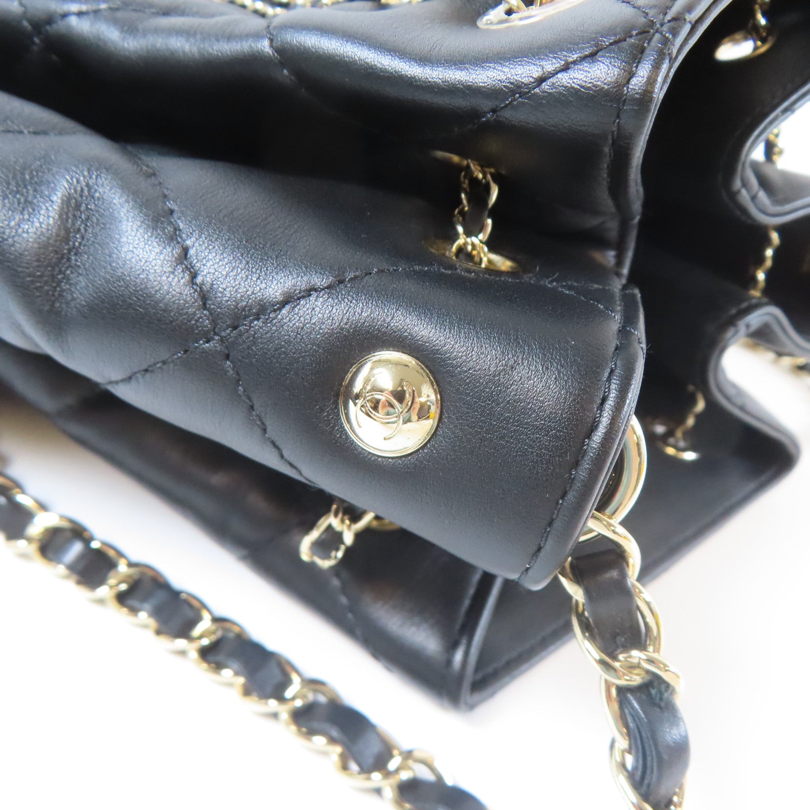 CHANEL 【激減優惠】菱格皮革Chain Shoulder金扣鏈帶肩背袋黑色