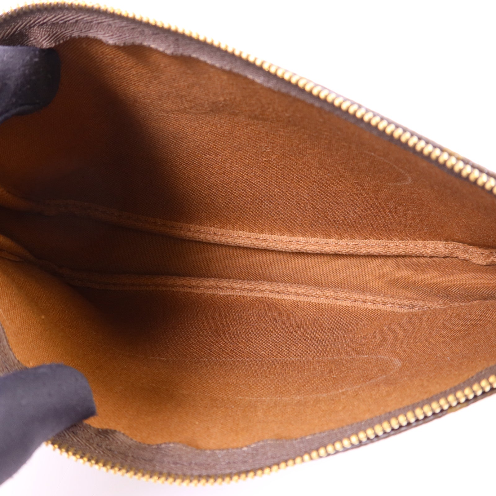 LOUIS VUITTON Monogram Pochette Accessoires金扣手挽袋棕色