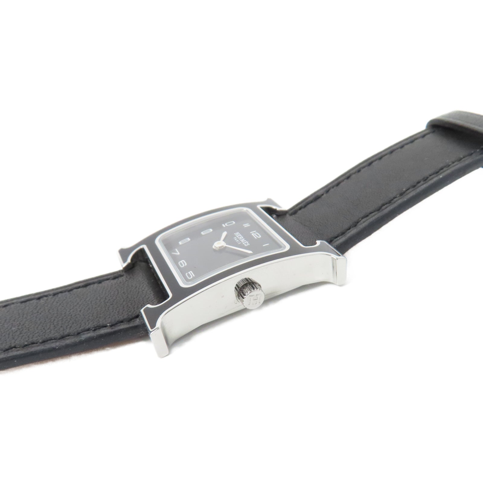 HERMES Heure H Watch 不鏽鋼/Swift皮革手錶石英機芯Noir/黑色