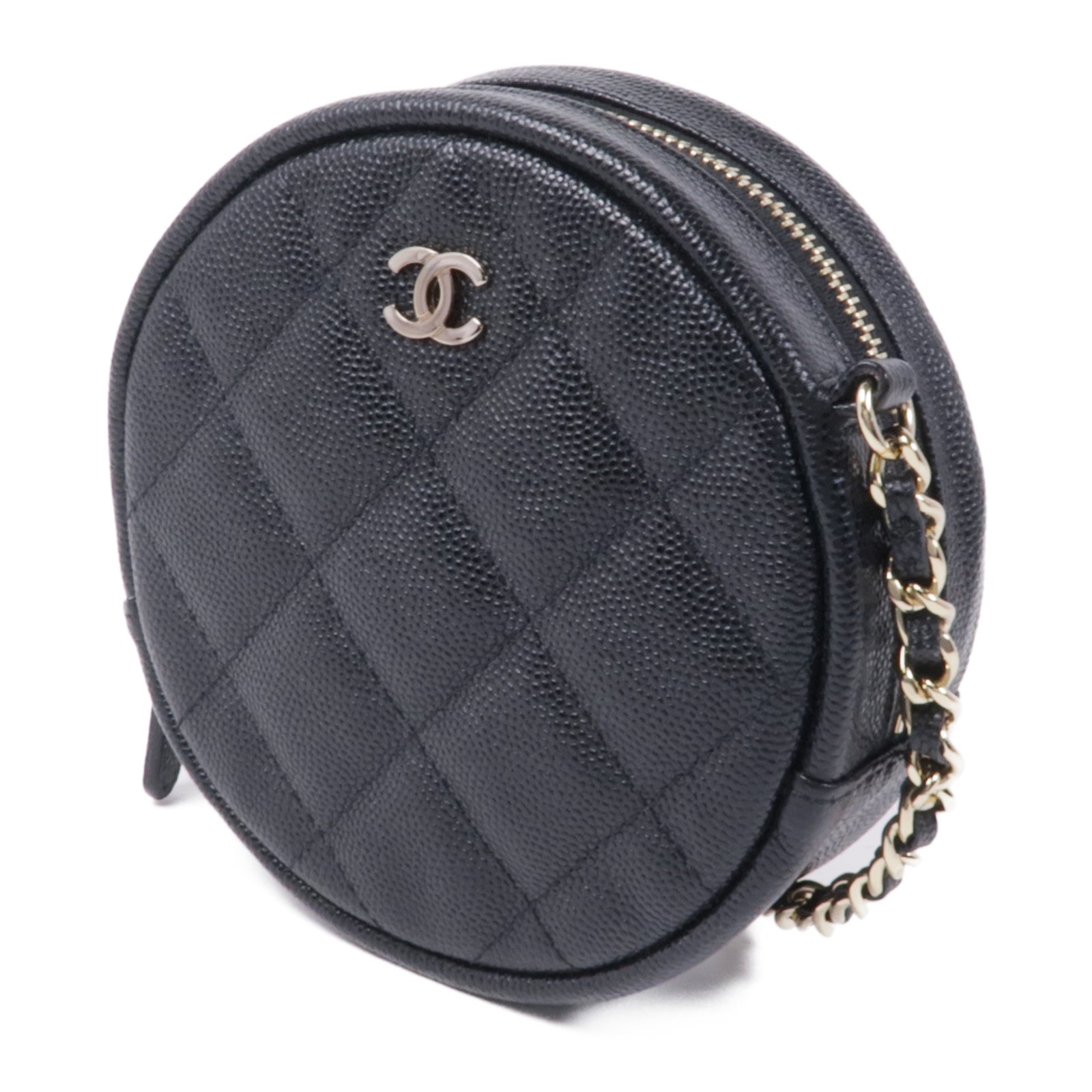 CHANEL 牛皮皮革Round Clutch With Chain金扣肩背袋