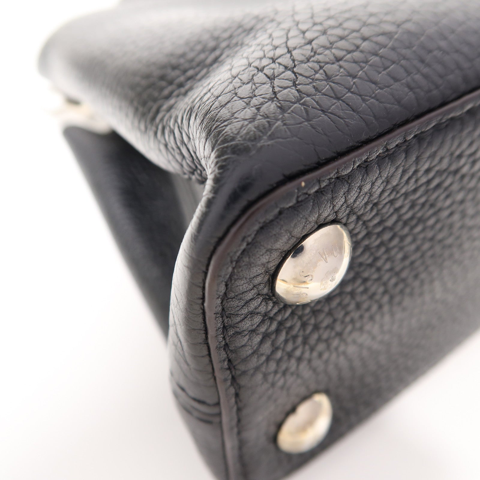 LOUIS VUITTON 牛皮皮革Capucines銀扣手挽肩背兩用袋黑色