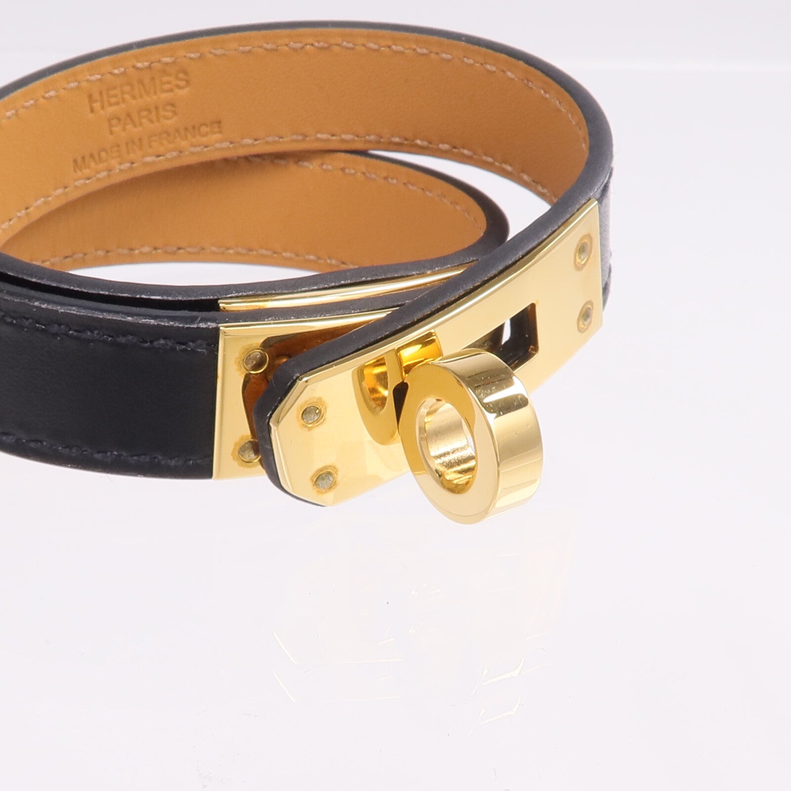 HERMES Box Calf皮革Kelly Double Tour金扣手鏈Noir