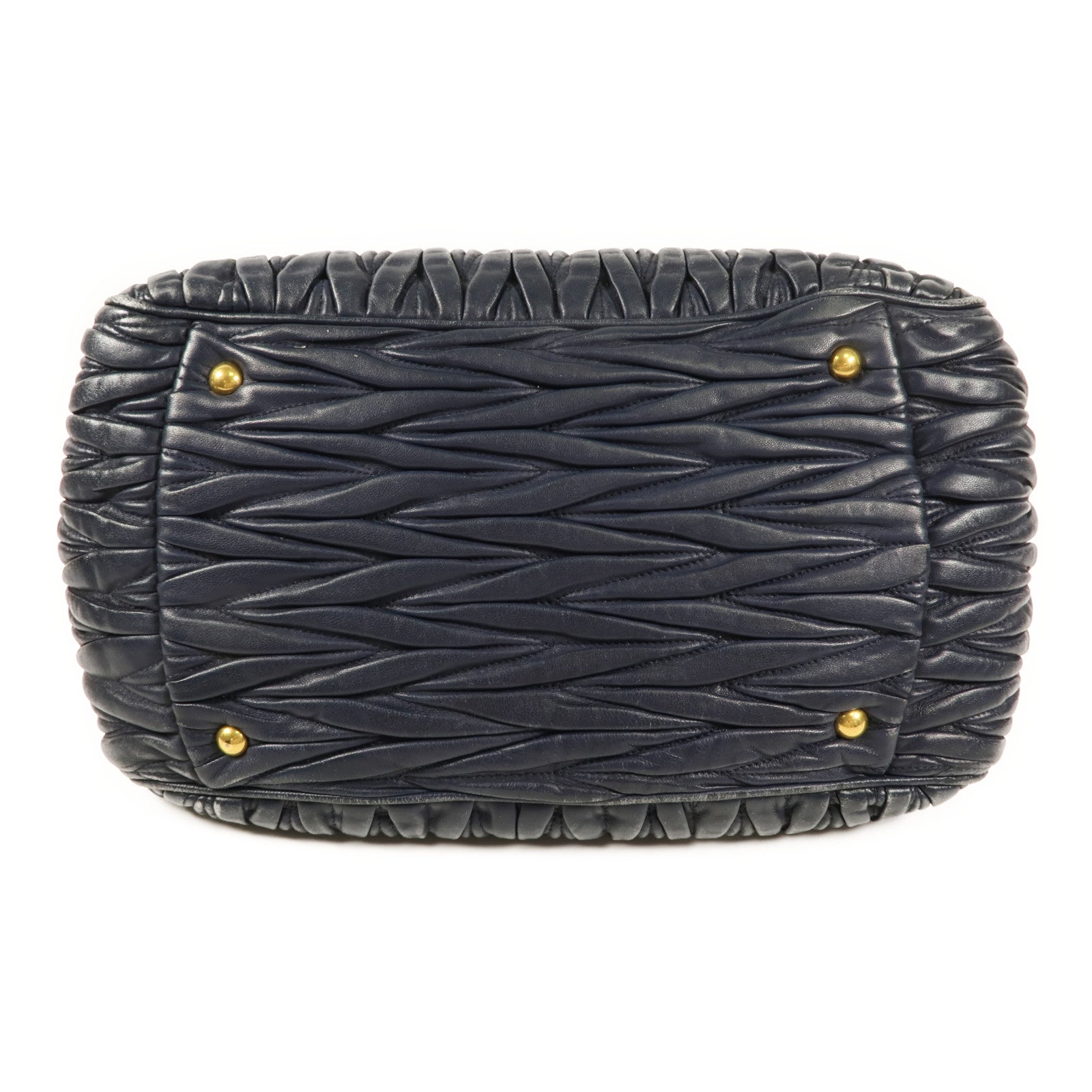 MIU MIU GHW Hand Bag Lambskin Leather Navy