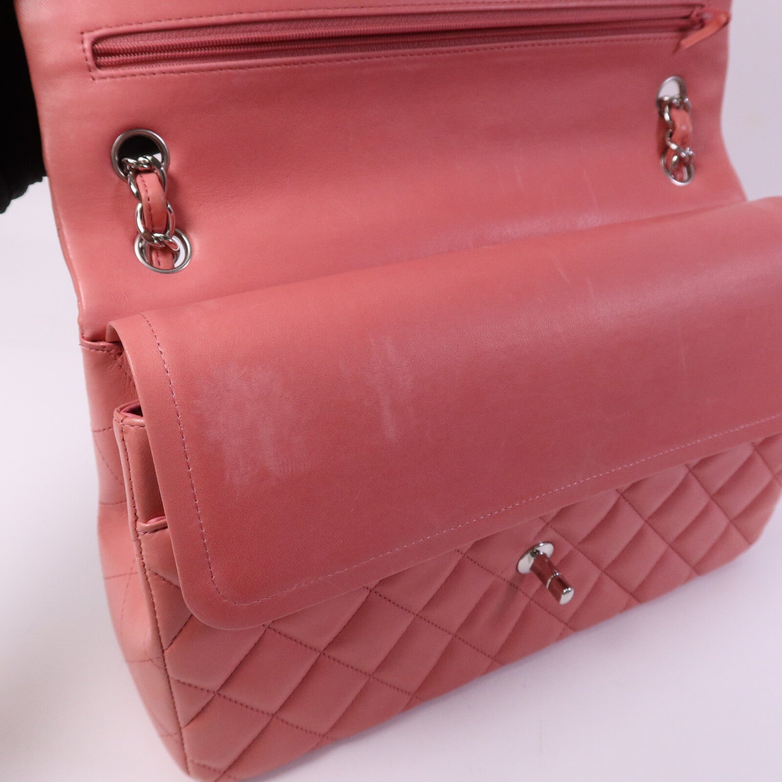 CHANEL 羊皮皮革Large Classic銀扣鏈帶肩背袋