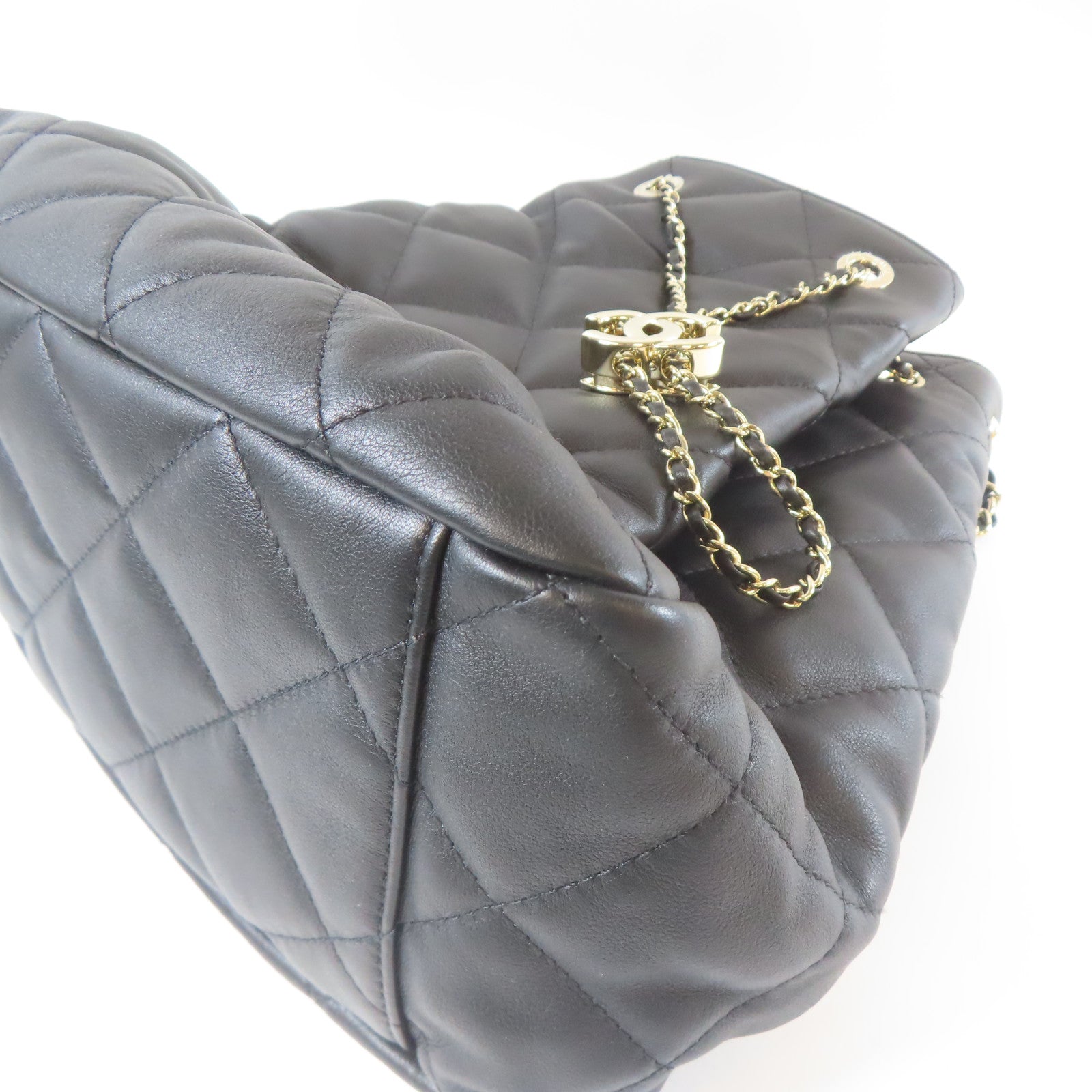 CHANEL 【激減優惠】菱格皮革Chain Shoulder金扣鏈帶肩背袋黑色