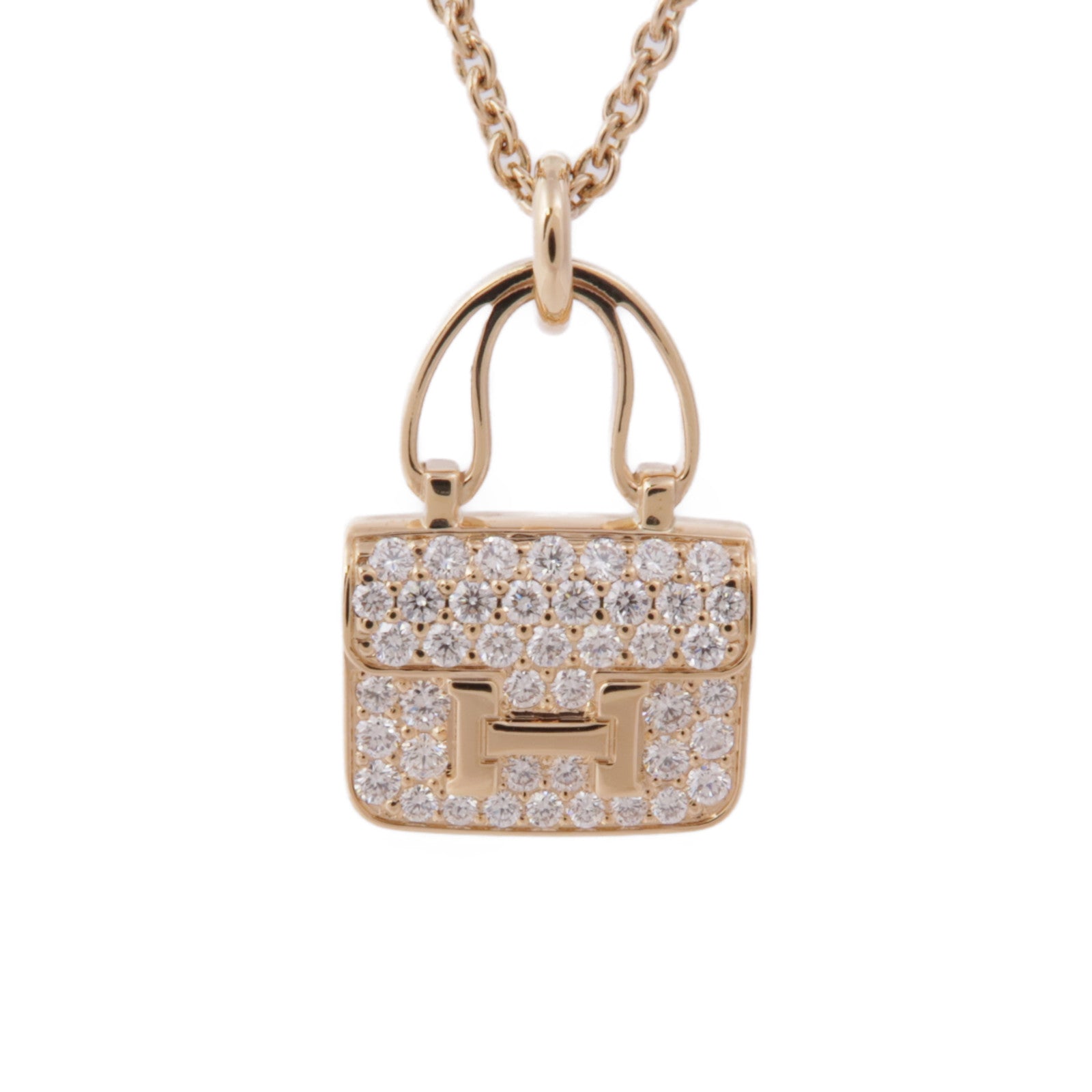 HERMES 18K玫瑰金Amulettes Constance Pendant鑽石項鍊