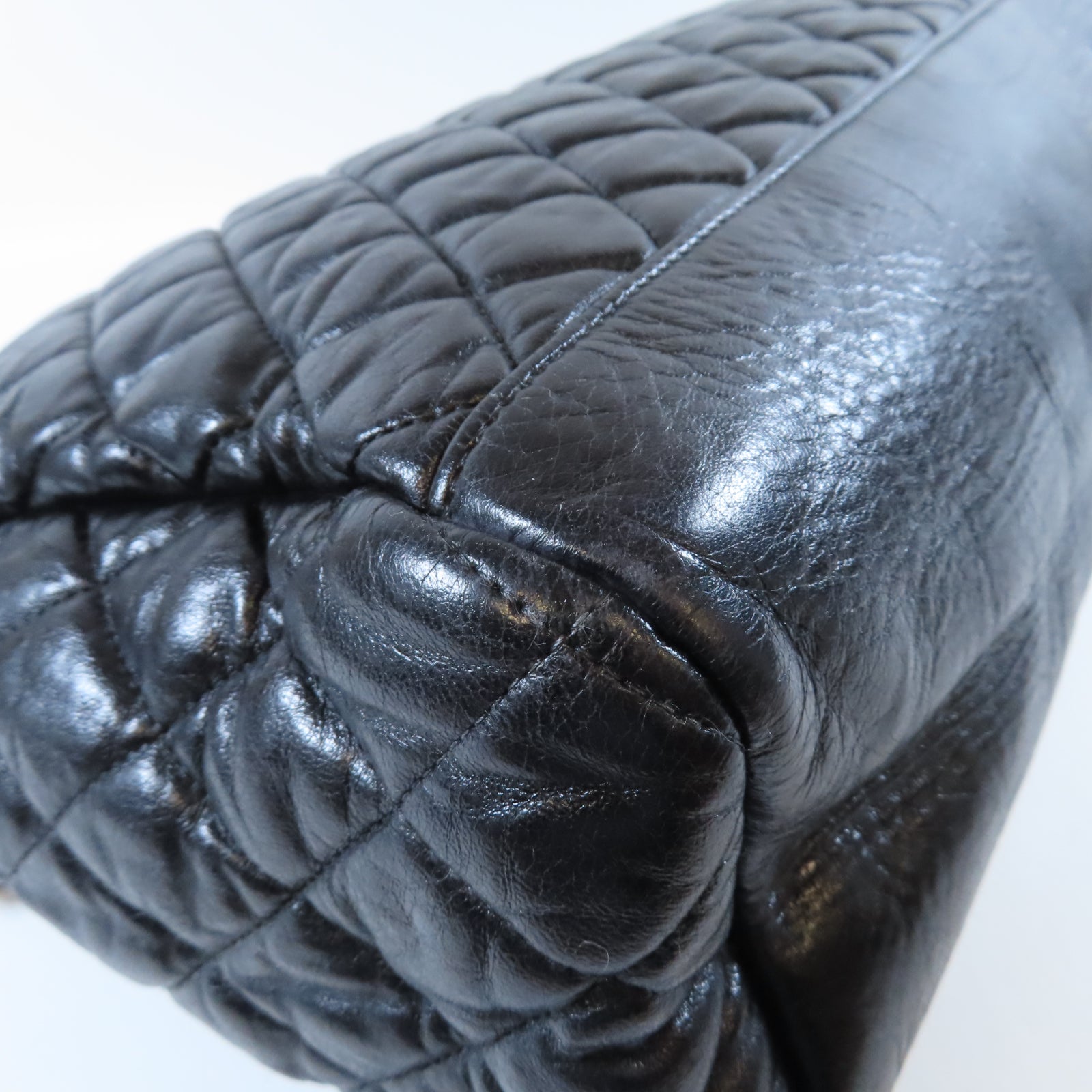 CHANEL 【激減優惠】菱格牛皮皮革Shoulder Bag銀扣鏈帶肩背袋黑色