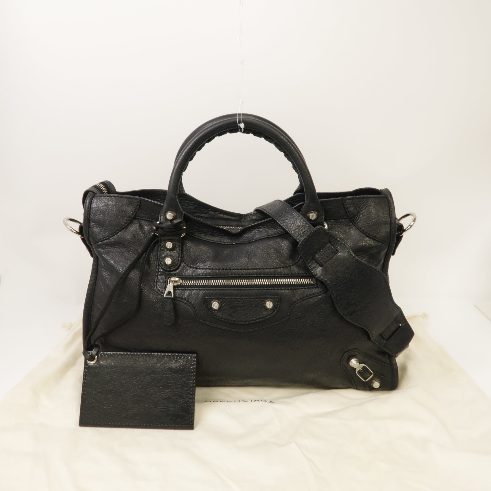 BALENCIAGA 羊皮皮革City銀扣手挽肩背兩用袋黑色