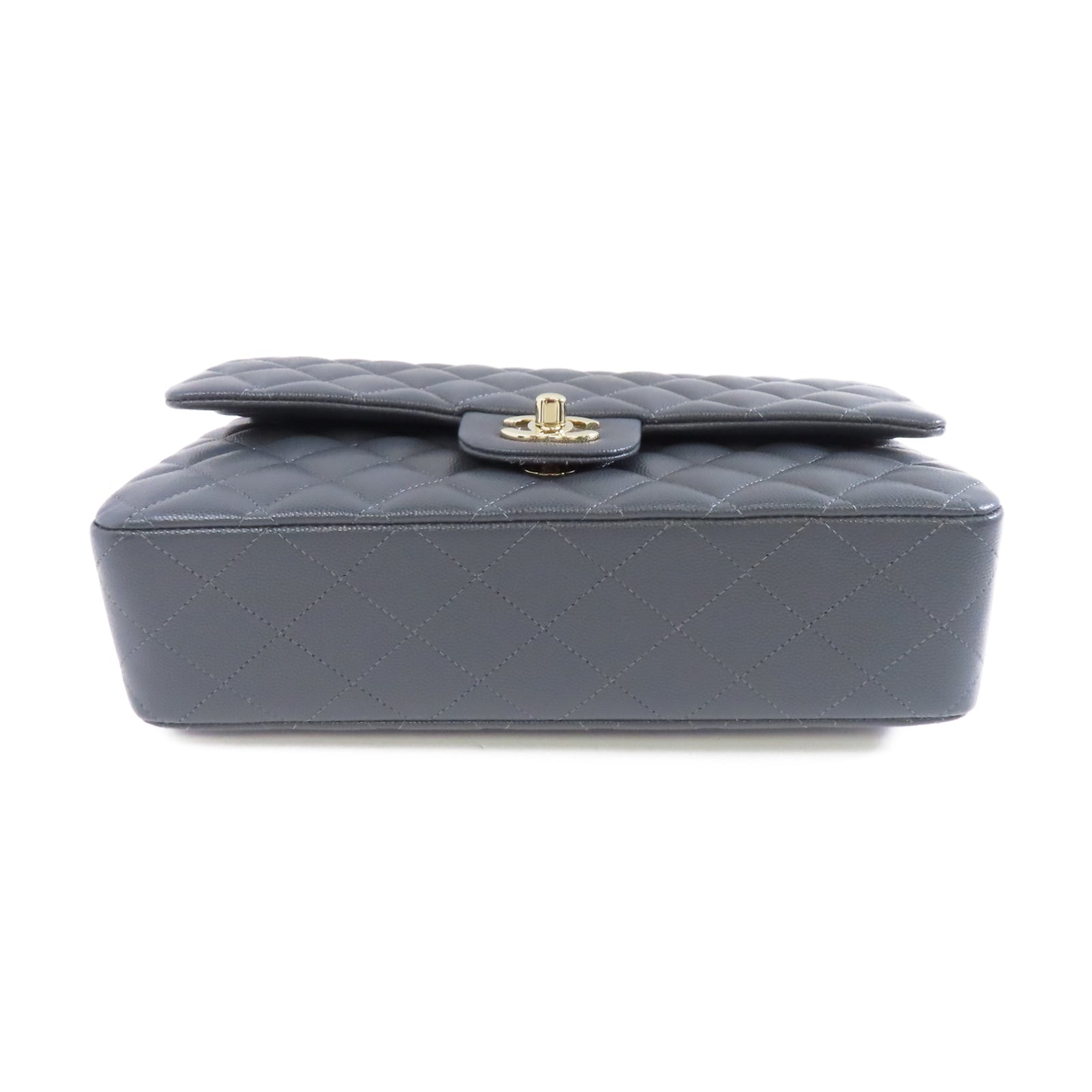 CHANEL 菱格牛皮皮革Classic 25金扣鏈帶肩背袋灰色