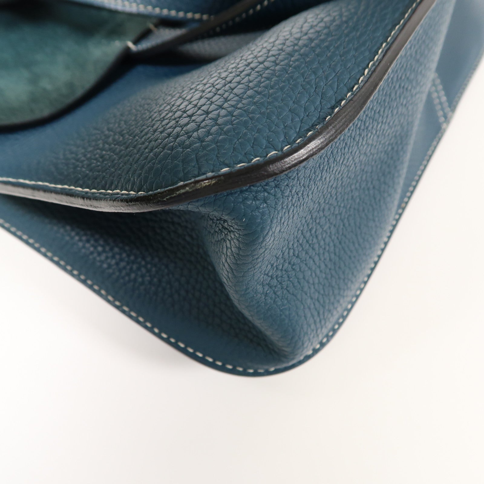 HERMES Clemence皮革Halzan 31銀扣手挽肩背兩用袋Bleu Ocean