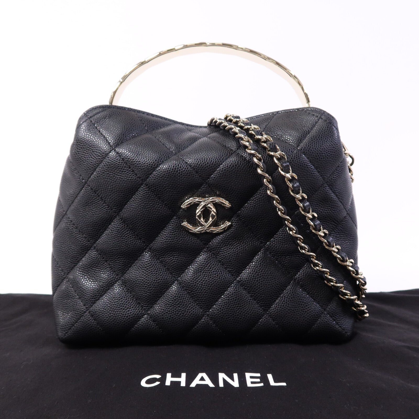 CHANEL 牛皮皮革Chain Shoulder Bag金扣鏈帶手挽肩背兩用袋
