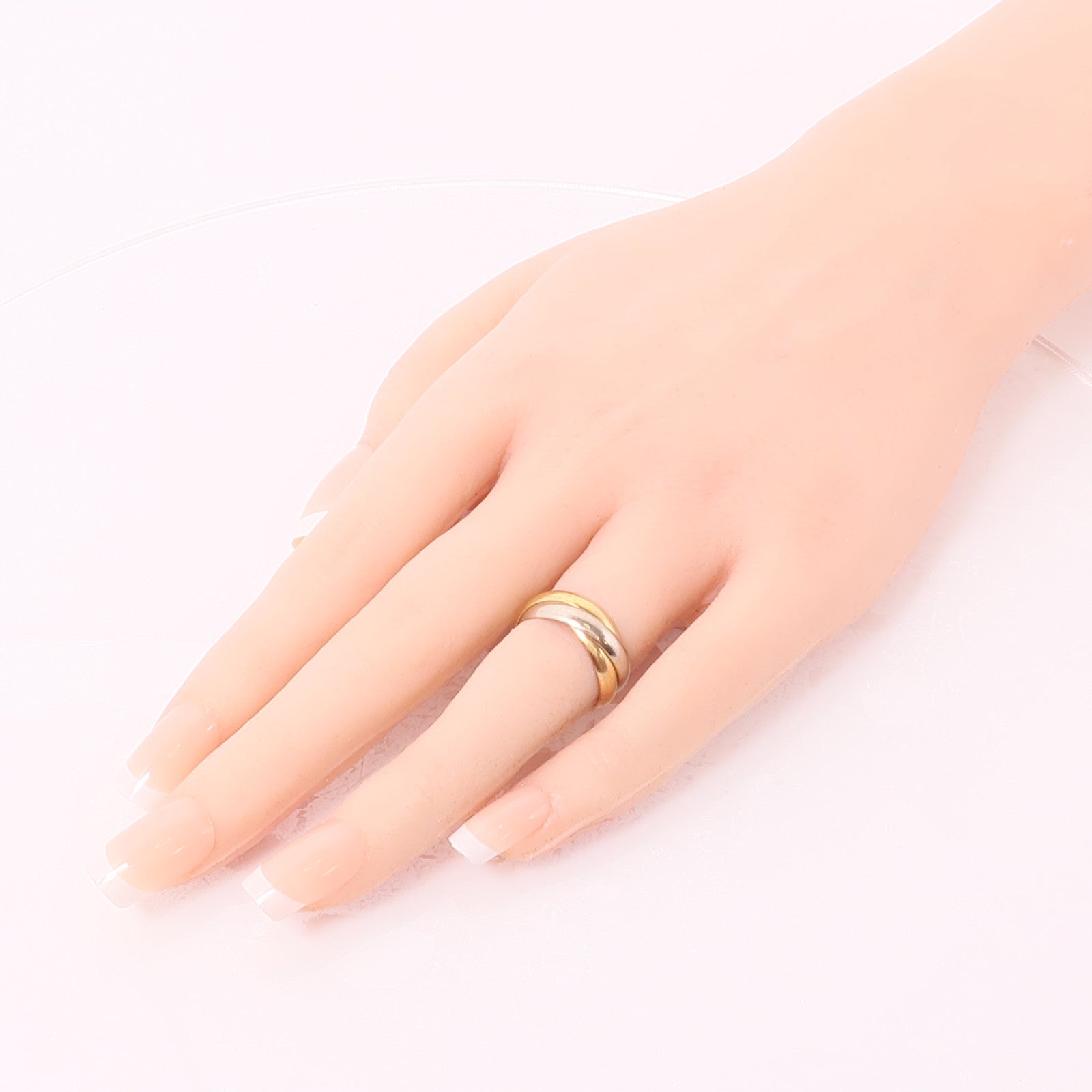 CARTIER 18K黃金/白金/玫瑰金Trinity戒指Cartier#48/US#4.5