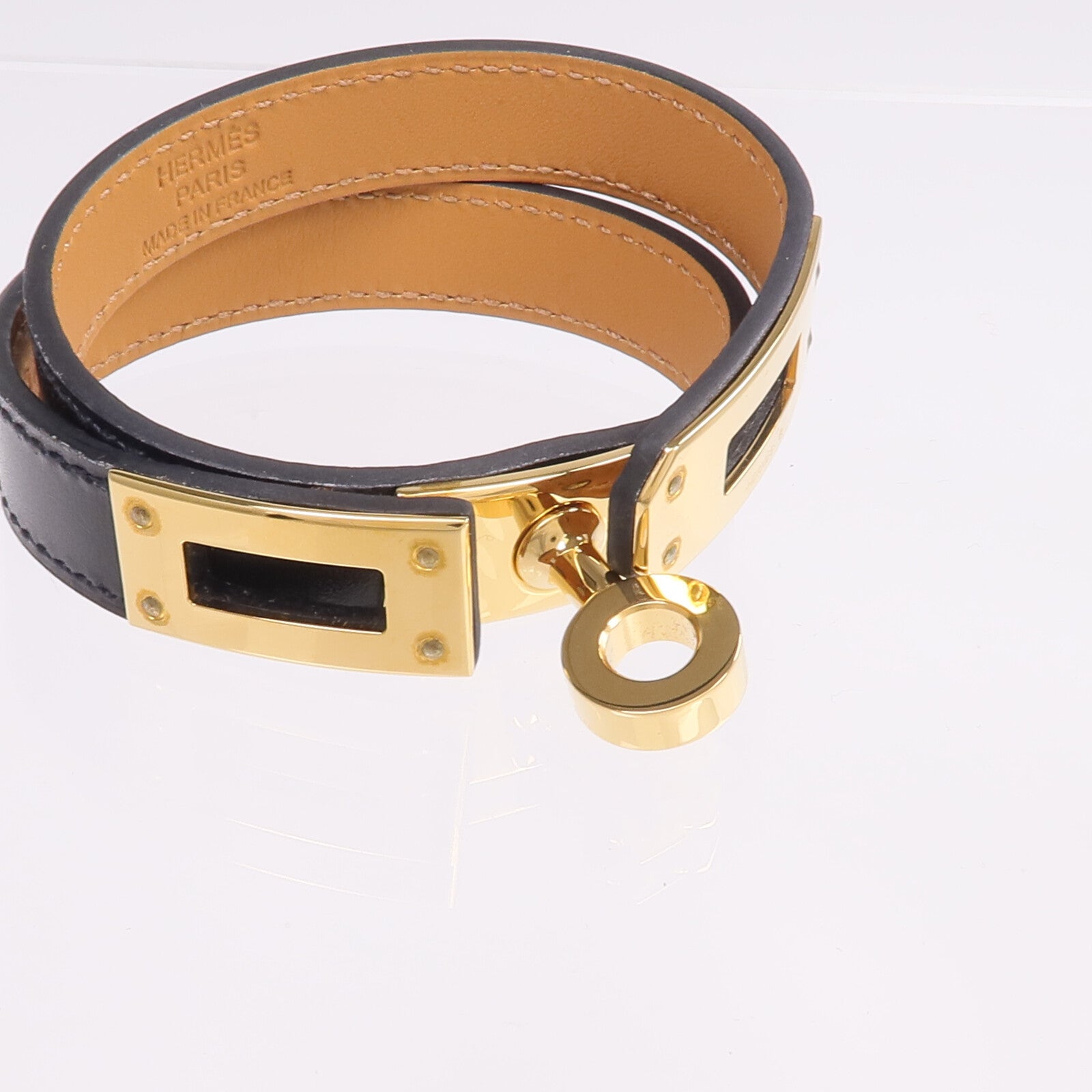 HERMES Box Calf皮革Kelly Double Tour金扣手鏈Noir