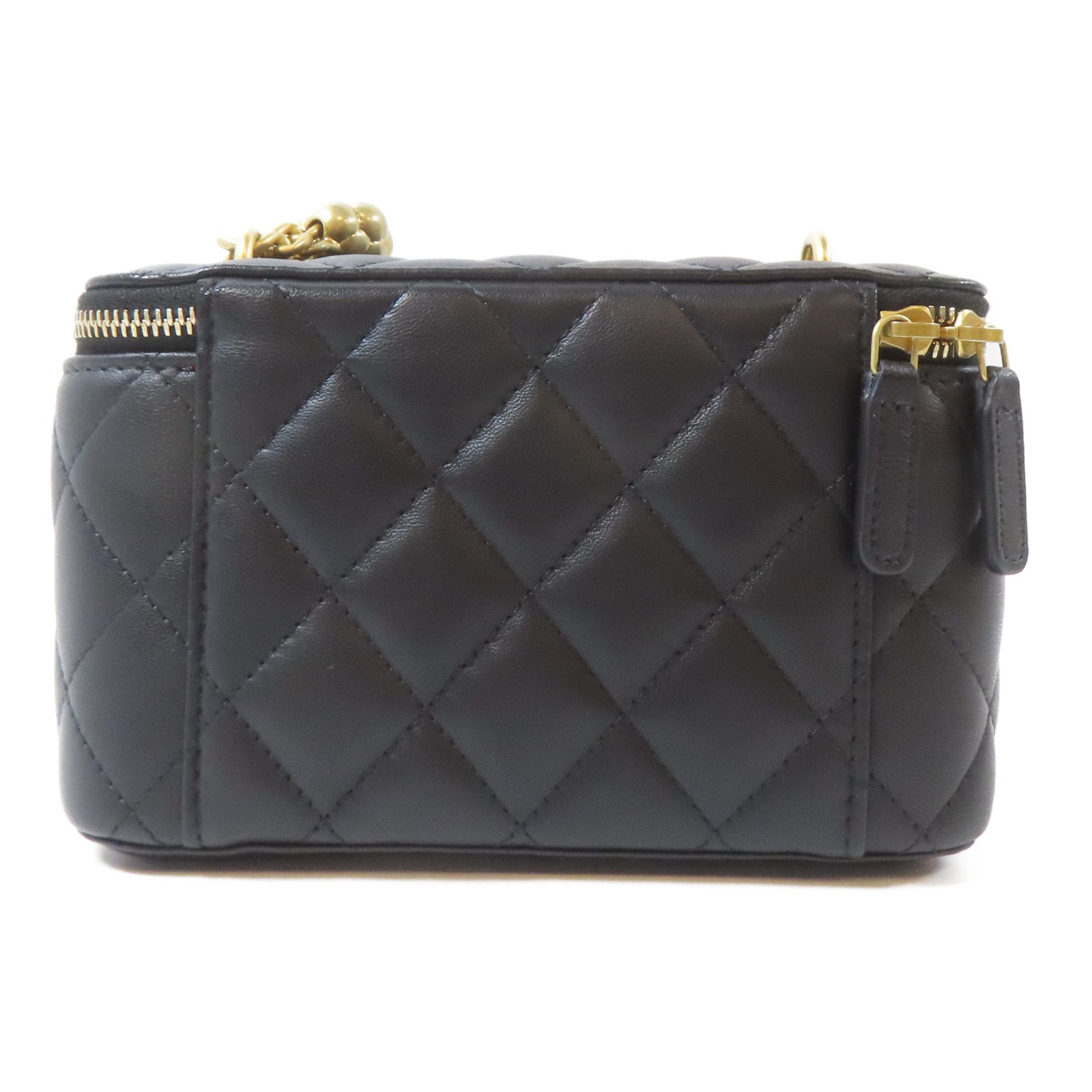 CHANEL 菱格羊皮皮革Vanity Case金扣鏈帶肩背袋黑色