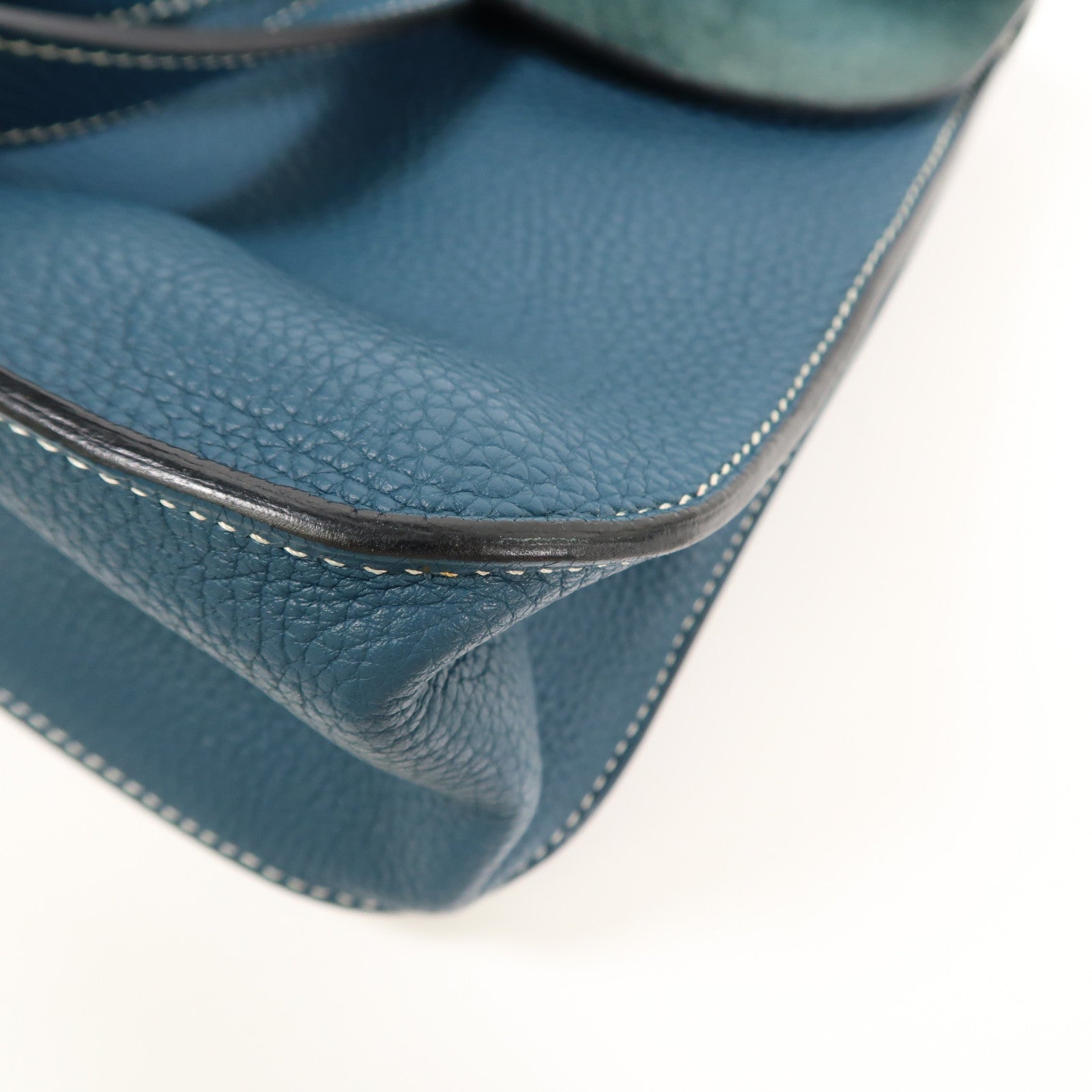 HERMES Clemence皮革Halzan 31銀扣手挽肩背兩用袋Bleu Ocean