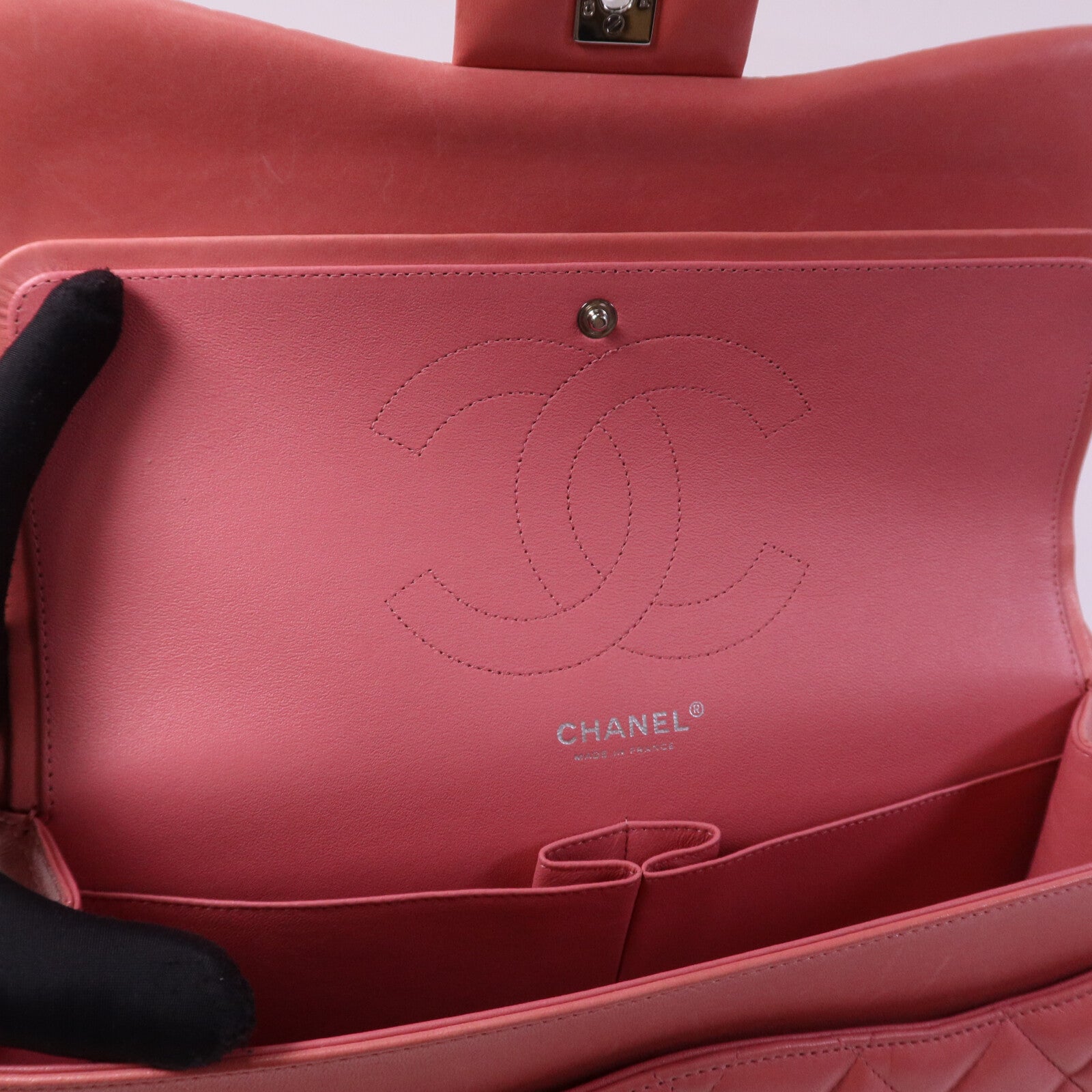 CHANEL 羊皮皮革Large Classic銀扣鏈帶肩背袋