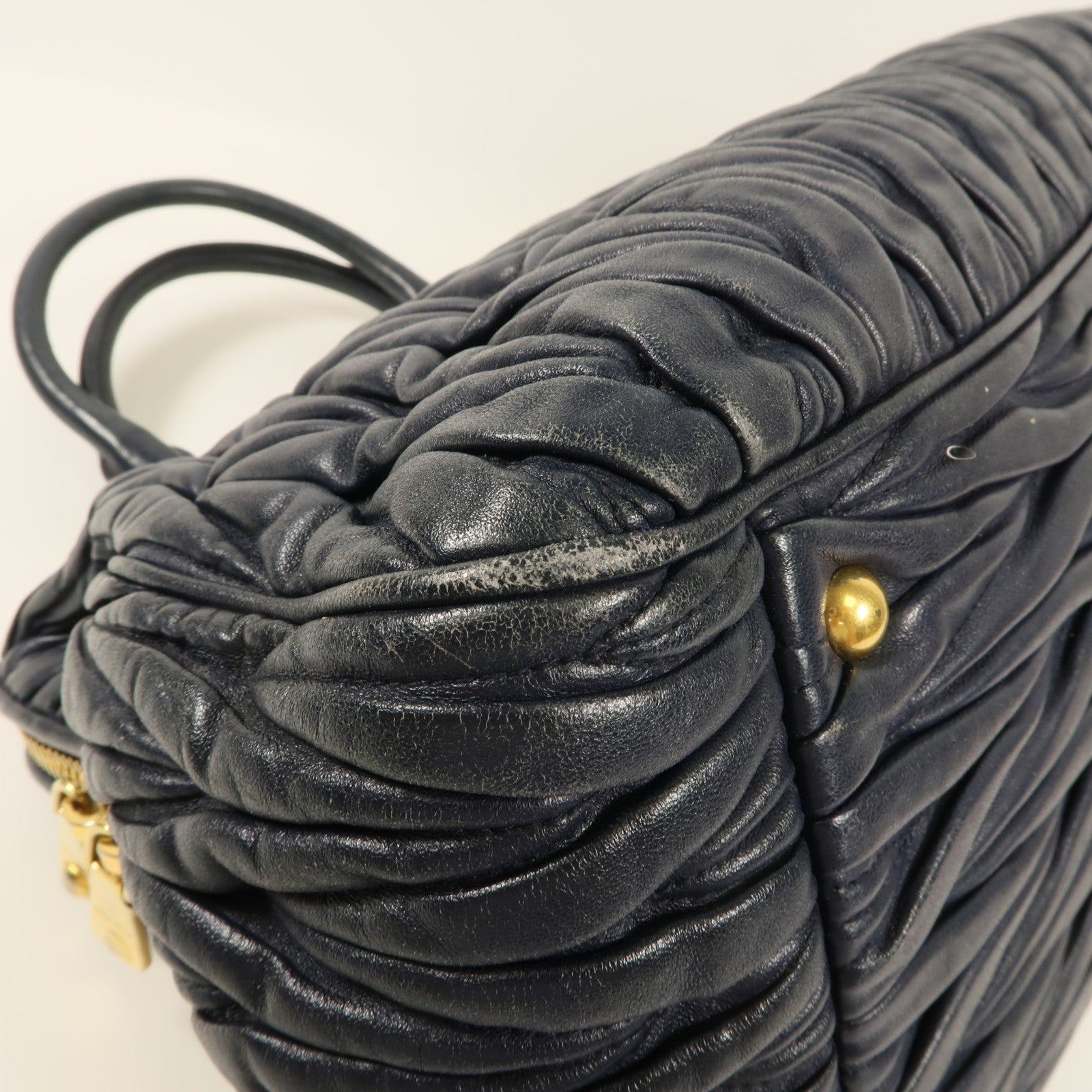 MIU MIU GHW Hand Bag Lambskin Leather Navy