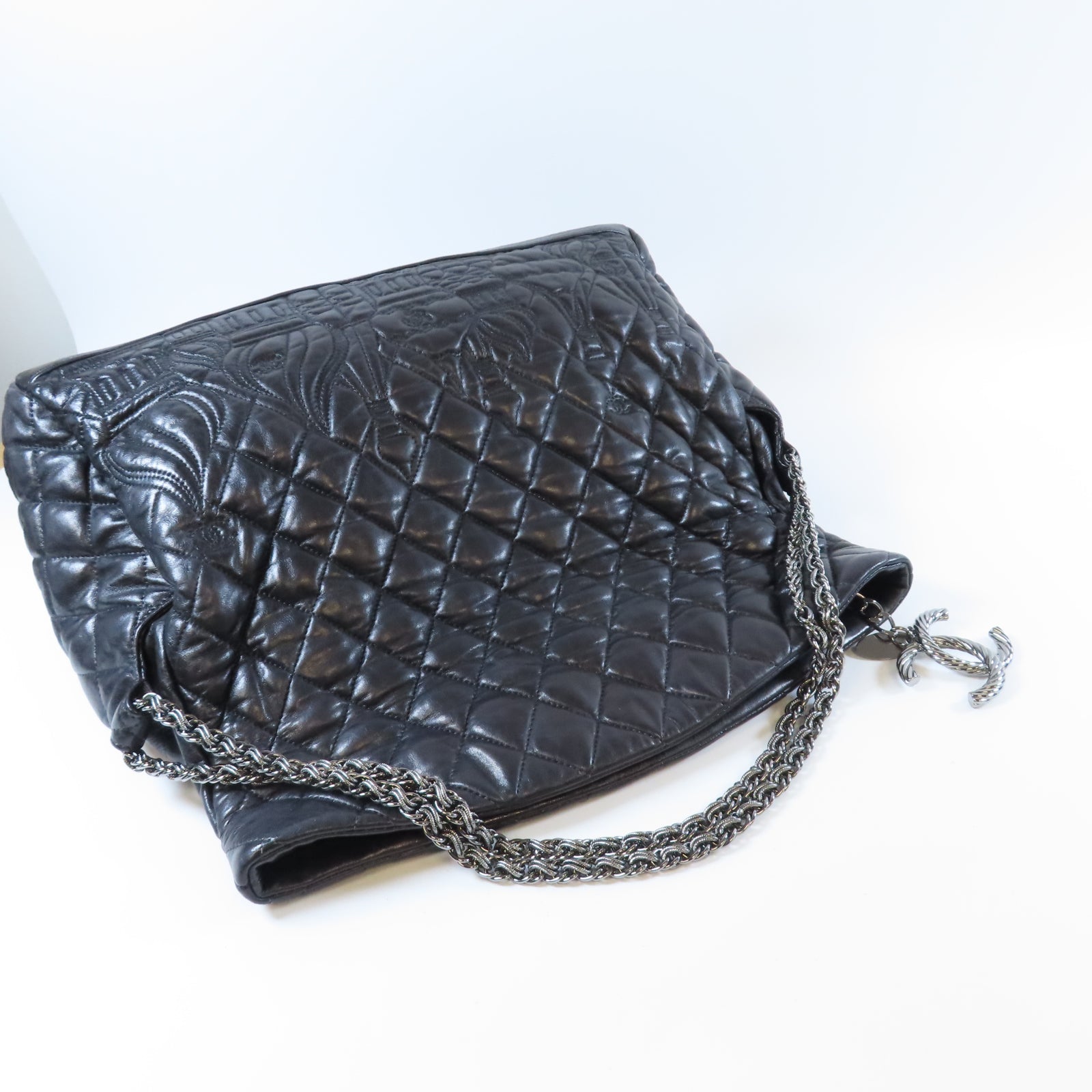 CHANEL 【激減優惠】菱格牛皮皮革Shoulder Bag銀扣鏈帶肩背袋黑色