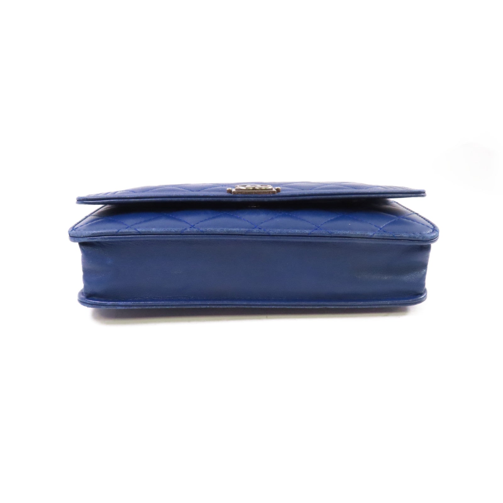 CHANEL 【激減優惠】菱格羊皮皮革WOC Wallet On Chain Shoulder Bag銀扣鏈帶肩背袋藍色