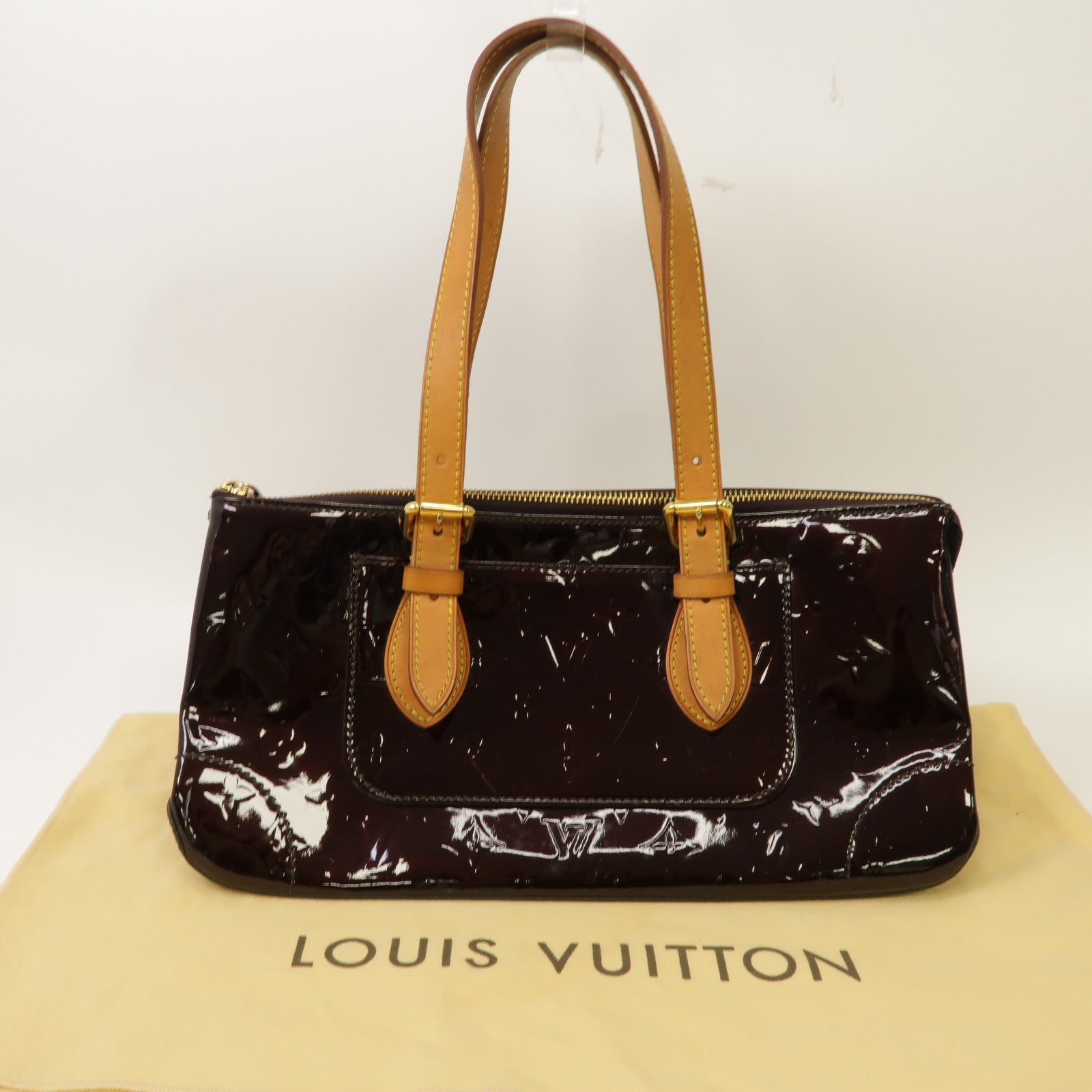 LOUIS VUITTON Monogram Vernis Rosewood Avenue金扣肩背袋酒紅色