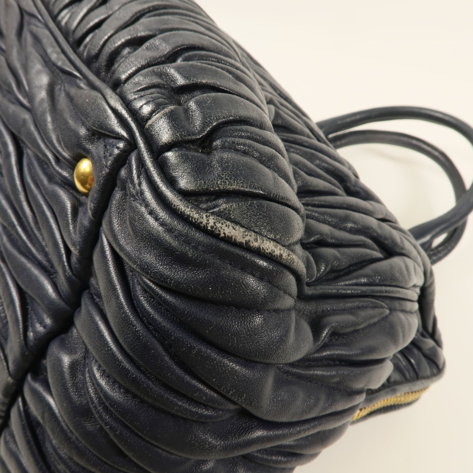 MIU MIU GHW Hand Bag Lambskin Leather Navy