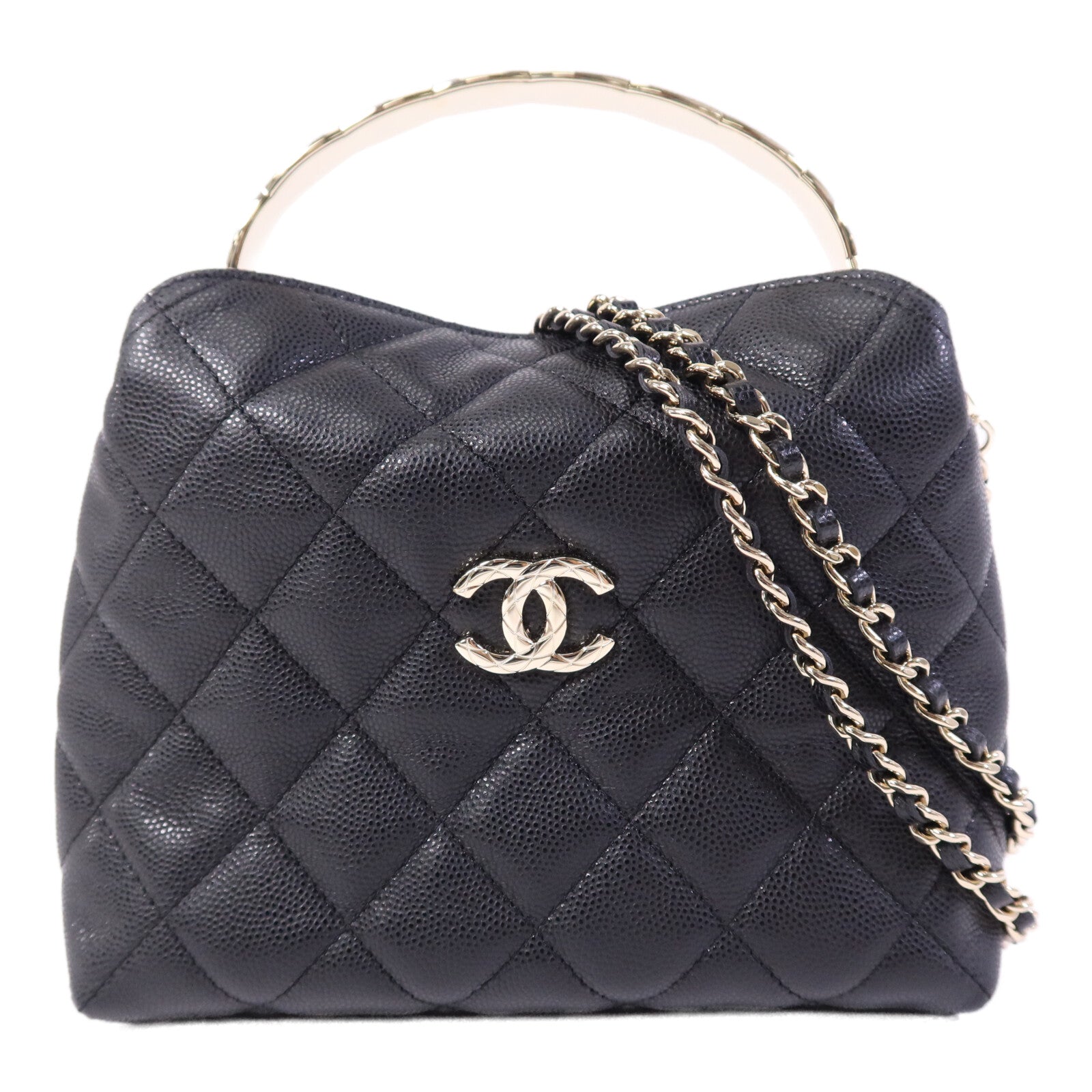 CHANEL 牛皮皮革Chain Shoulder Bag金扣鏈帶手挽肩背兩用袋