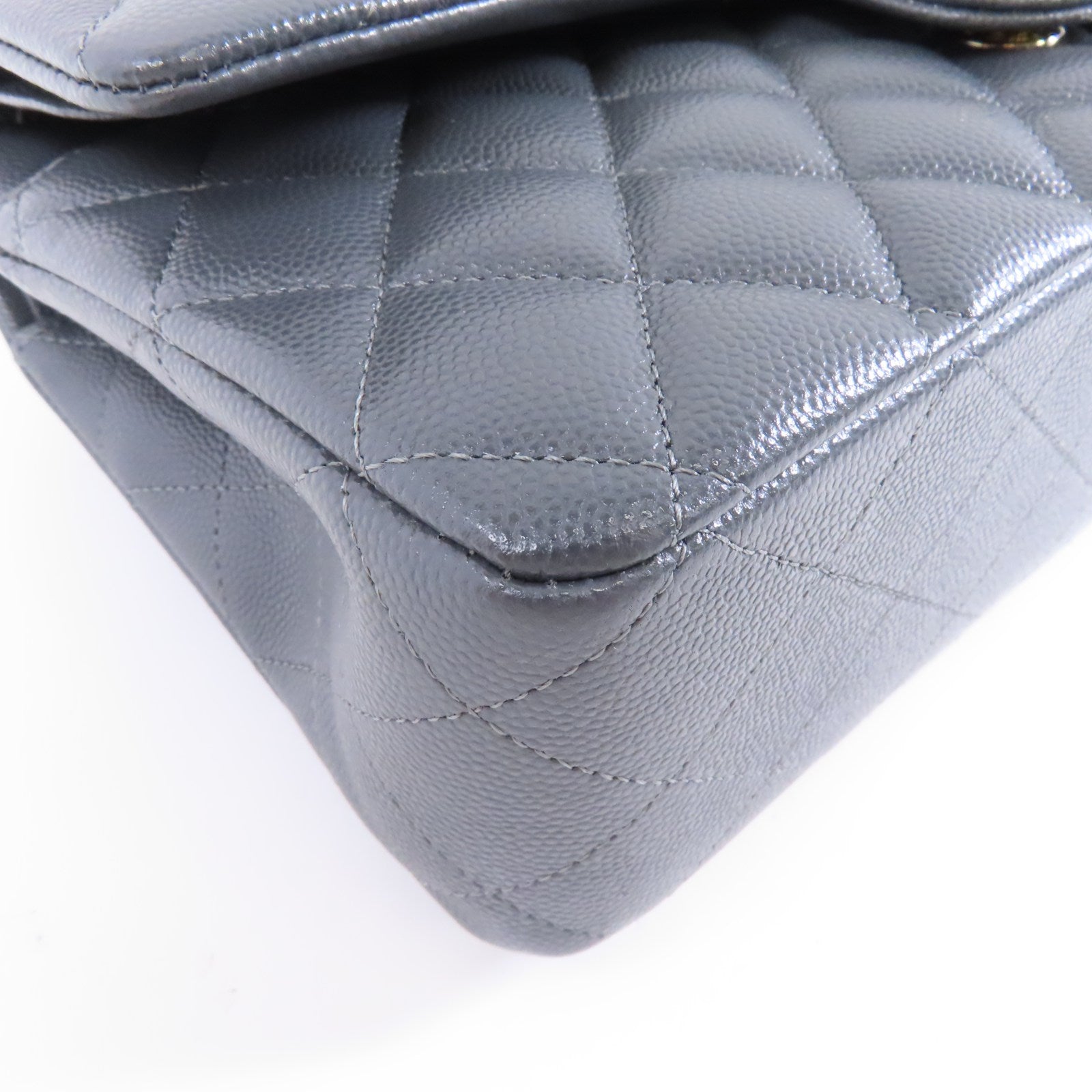 CHANEL 菱格牛皮皮革Classic 25金扣鏈帶肩背袋灰色