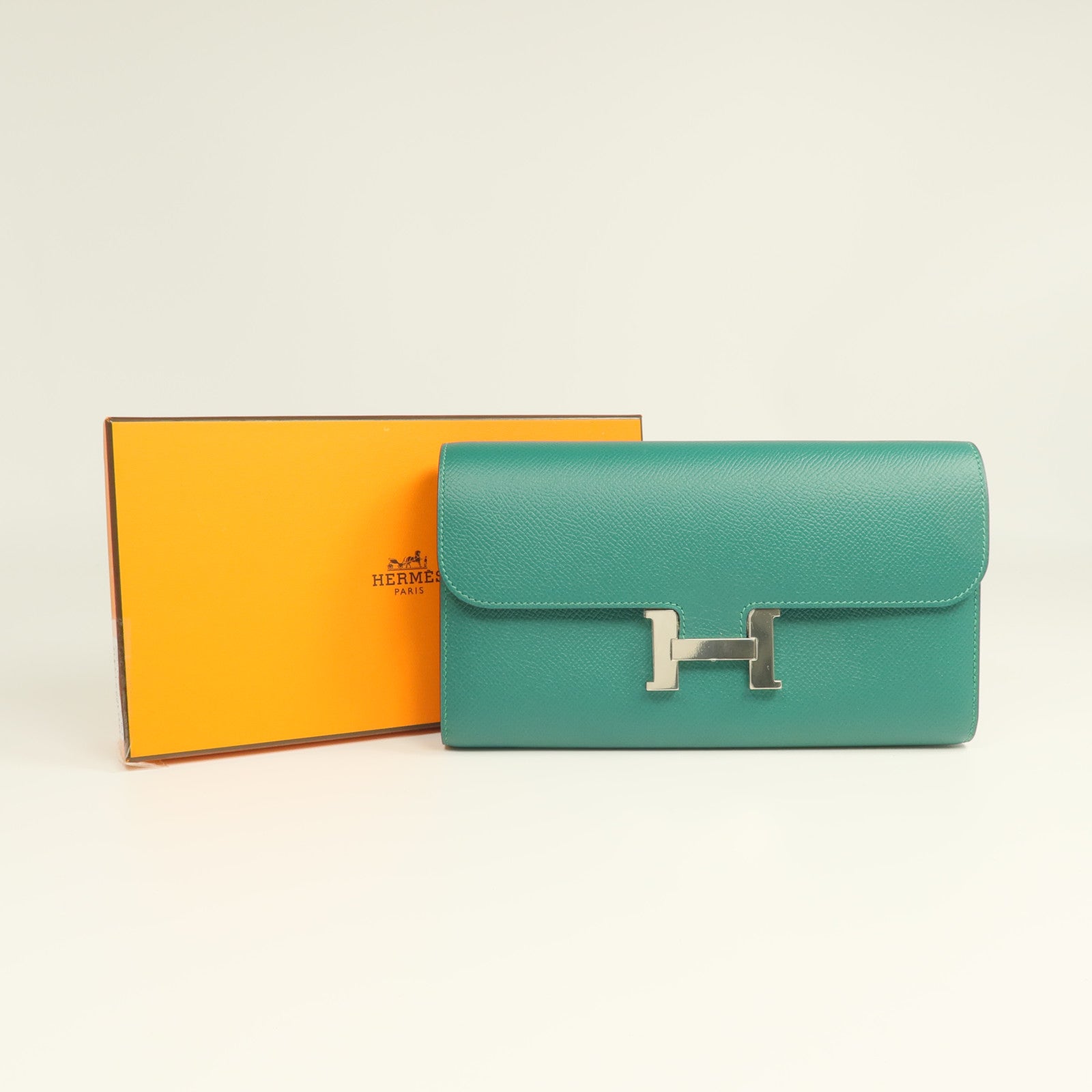 HERMES 【激減優惠】Epsom皮革Constance Wallet銀扣長錢包Malachite