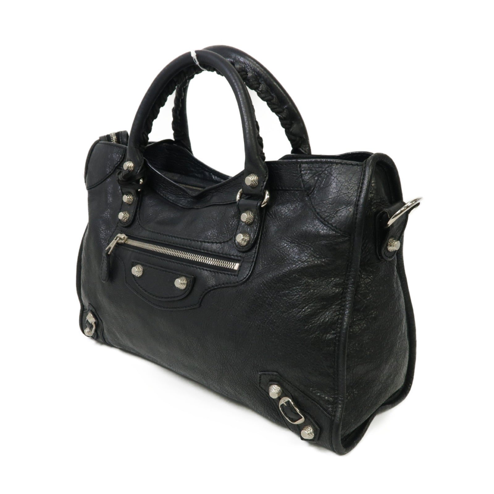 BALENCIAGA 羊皮皮革City銀扣手挽肩背兩用袋黑色