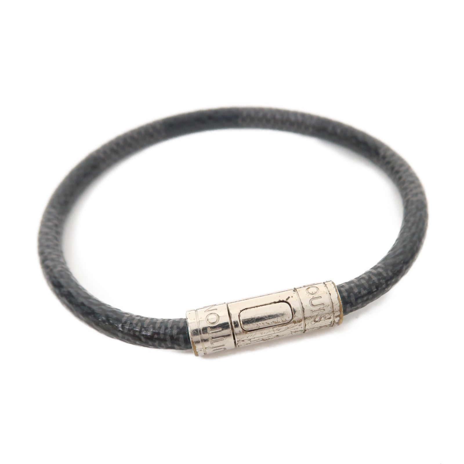 LOUIS VUITTON Damier Graphite Keep It銀扣手鐲黑色/灰色