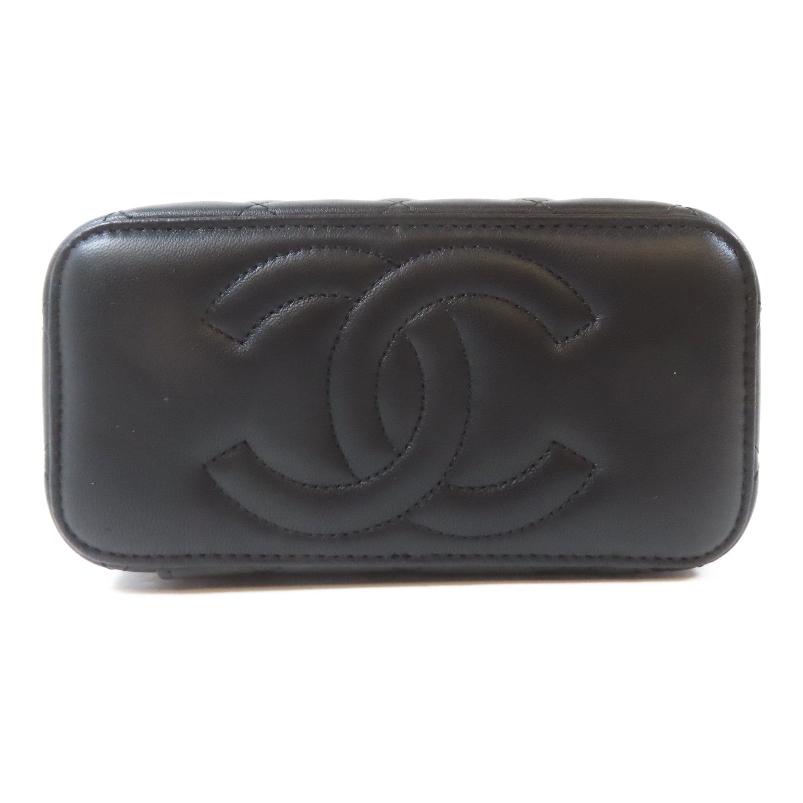 CHANEL 菱格羊皮皮革Vanity Case金扣鏈帶肩背袋黑色
