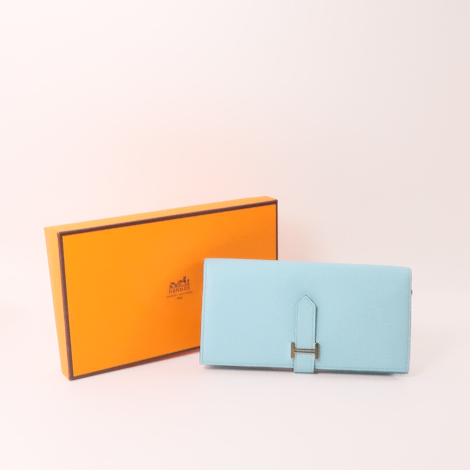 HERMES PHW Bearn Wallet Bleu Veau Epsom Leather Atoll Light Blue