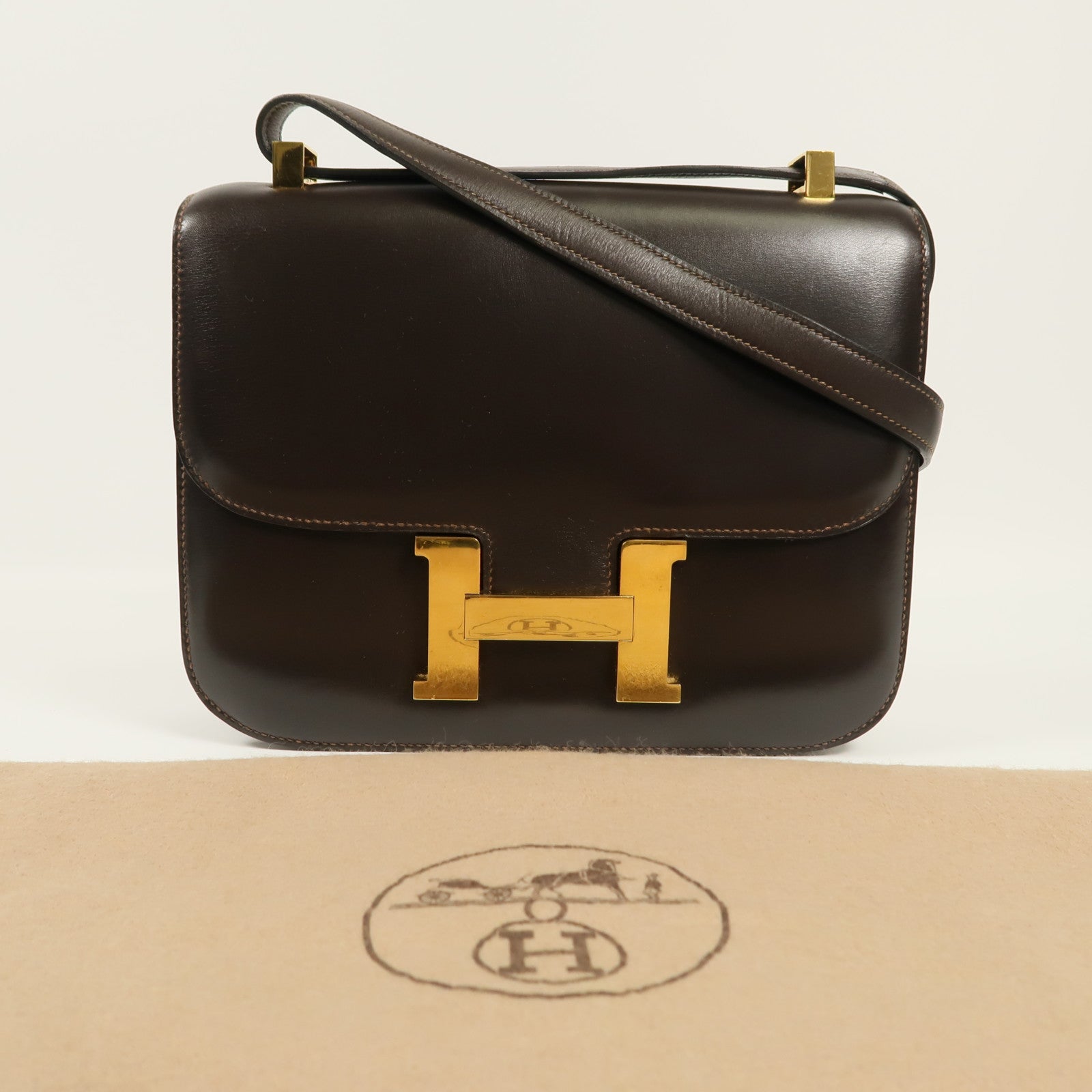 HERMES Box Calf皮革Constance 23金扣肩背袋