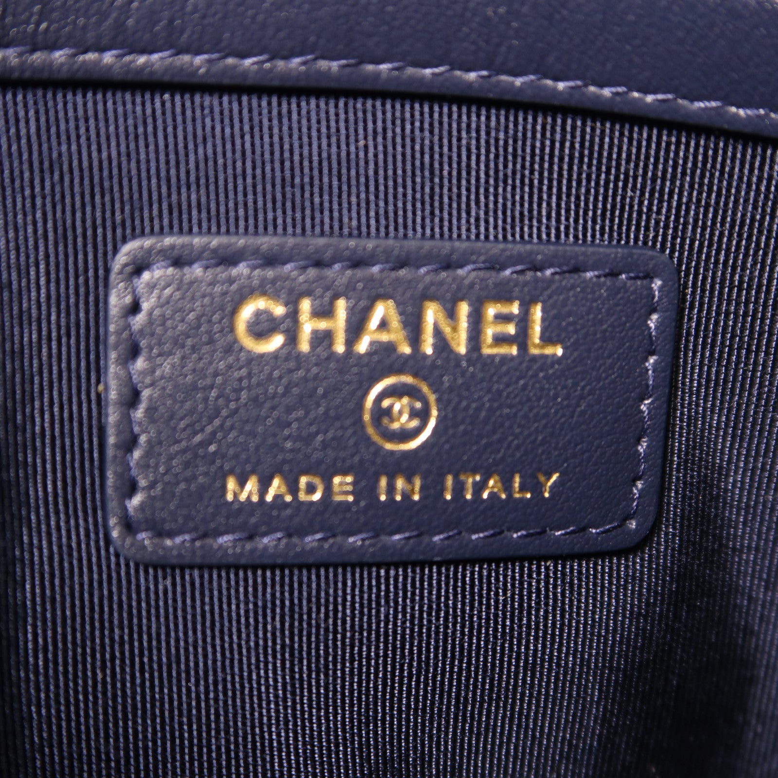CHANEL 帆布Clutch金扣手拿包深藍色/金色