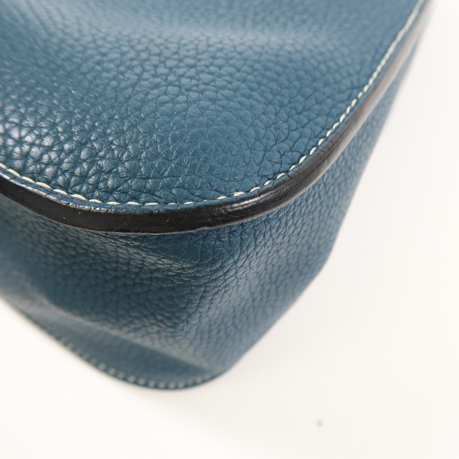 HERMES Clemence皮革Halzan 31銀扣手挽肩背兩用袋Bleu Ocean