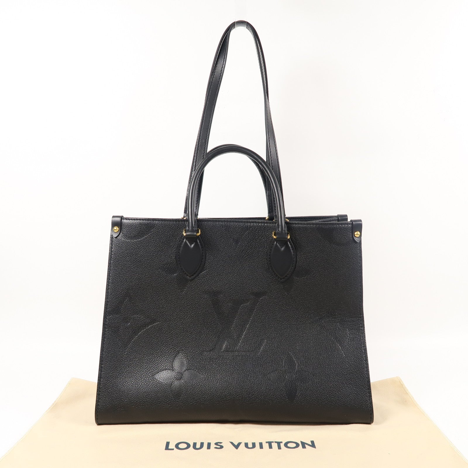 LOUIS VUITTON Monogram Empreinte On The Go金扣手挽肩背兩用袋黑色